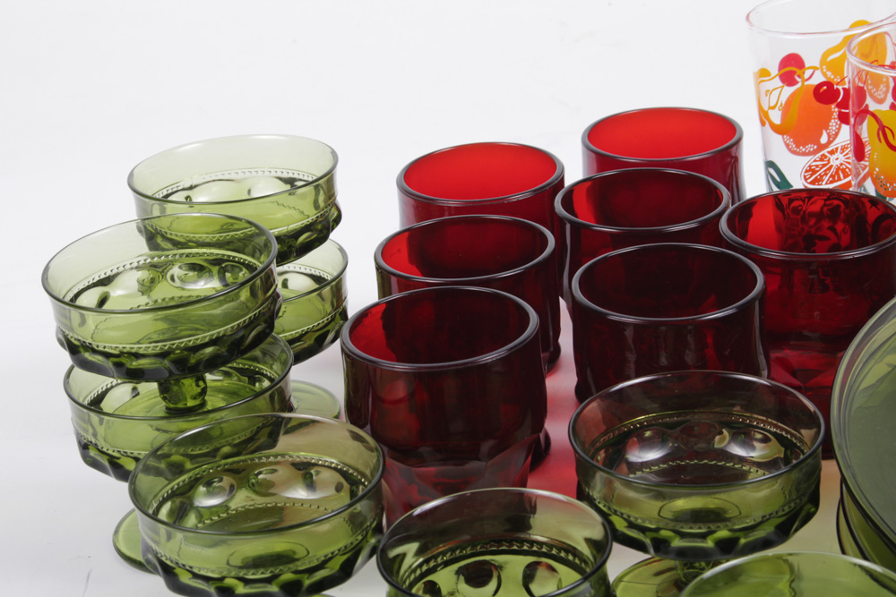 Colony "Color Crown Green" Glassware and Assorted Barware