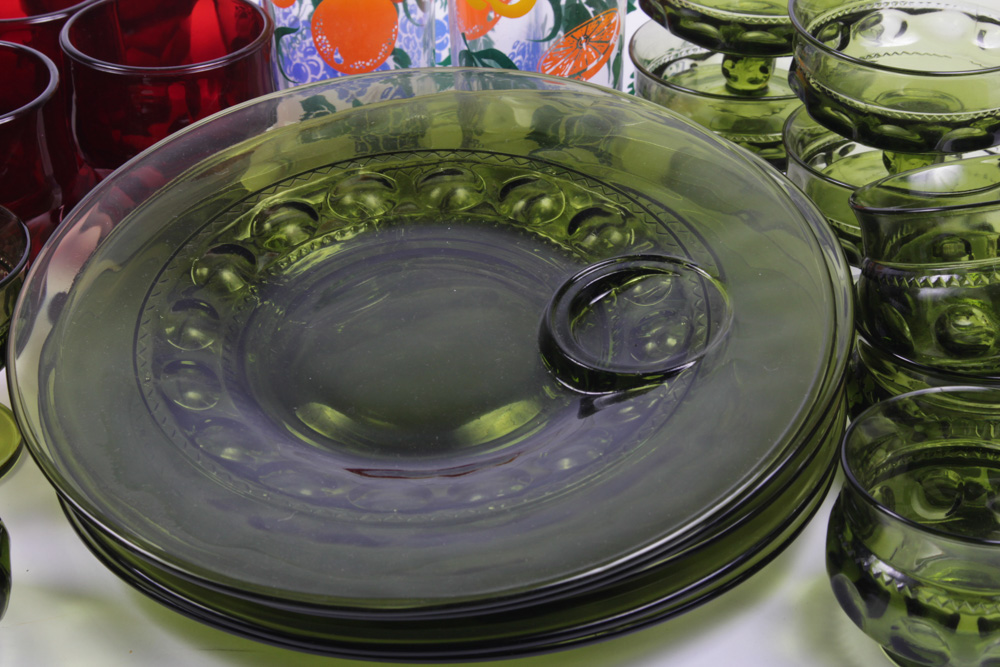 Colony "Color Crown Green" Glassware and Assorted Barware