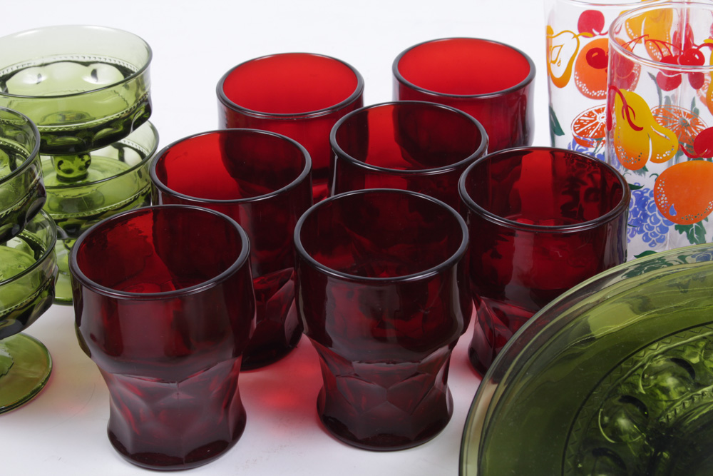 Colony "Color Crown Green" Glassware and Assorted Barware