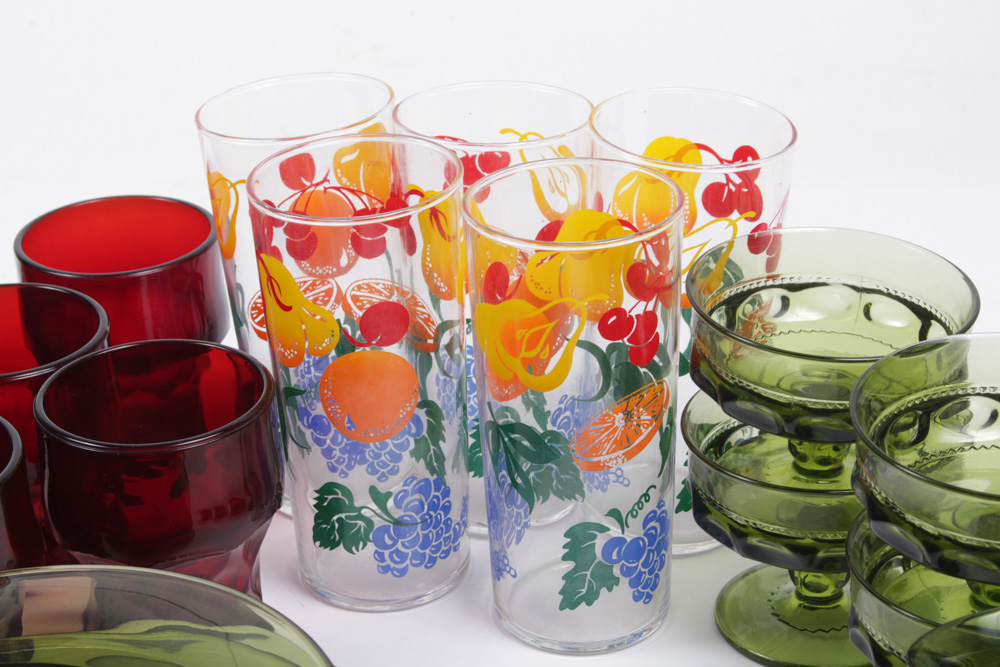 Colony "Color Crown Green" Glassware and Assorted Barware