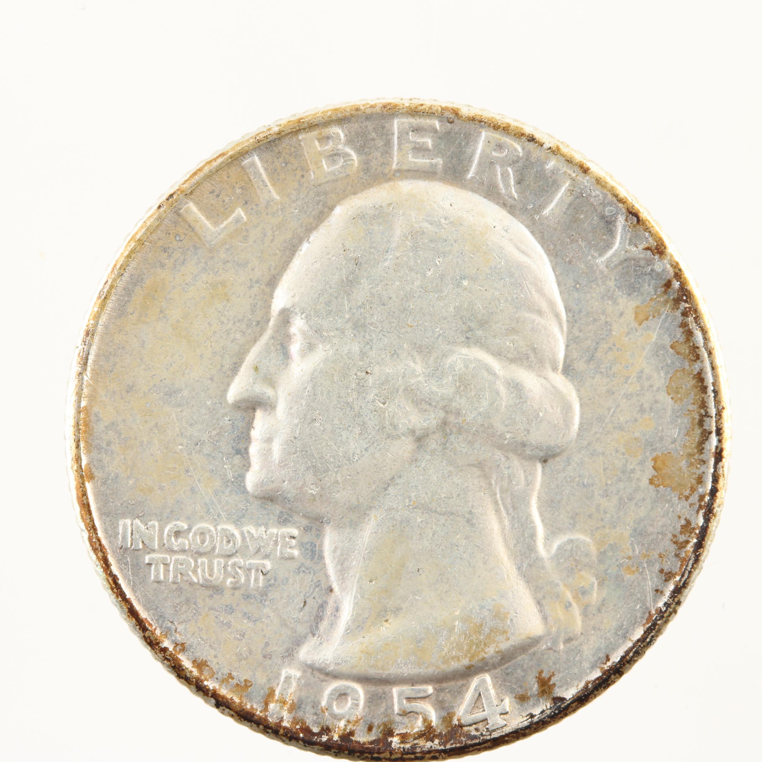 Thirteen Vintage Washington Silver Quarters from the 1950s