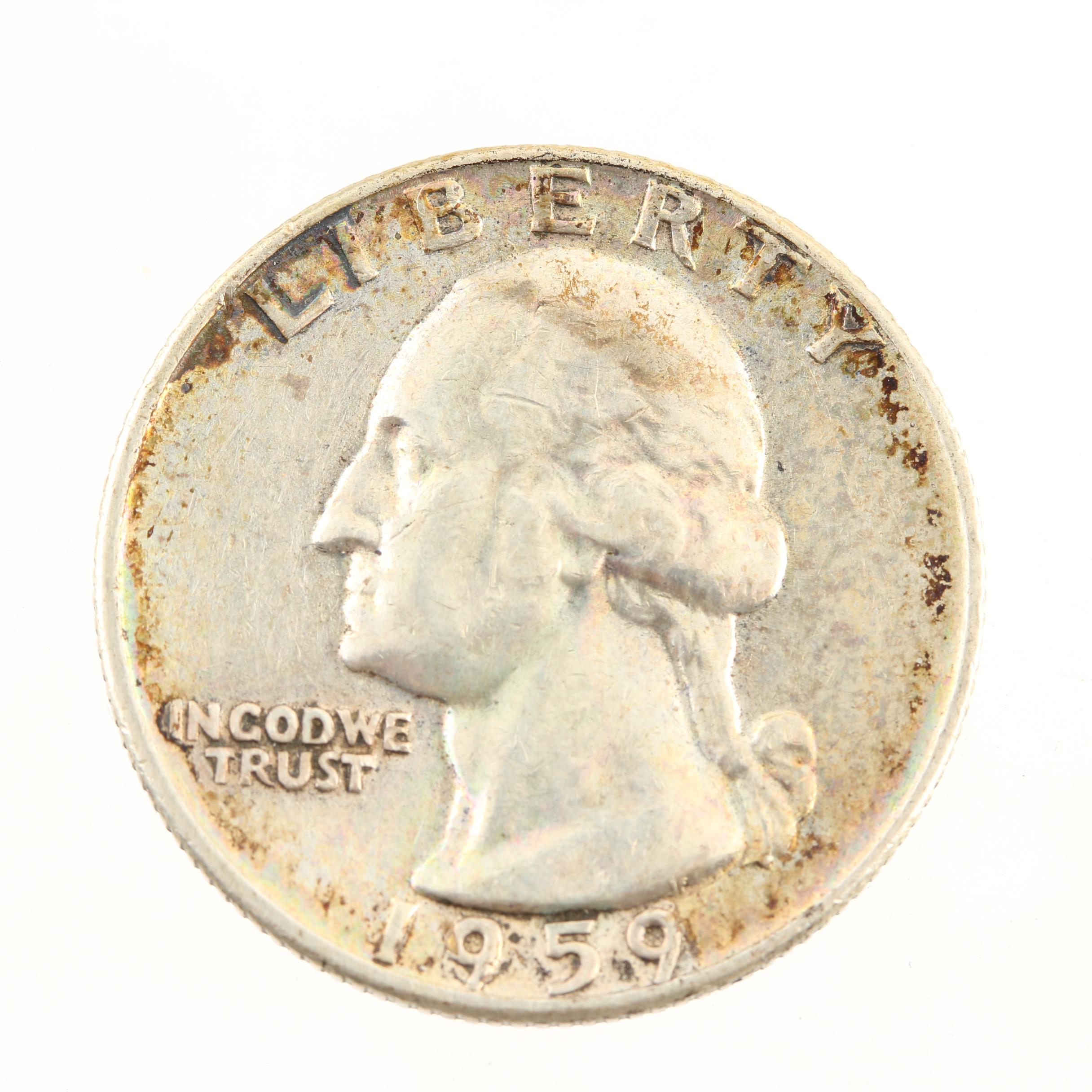 Thirteen Vintage Washington Silver Quarters from the 1950s