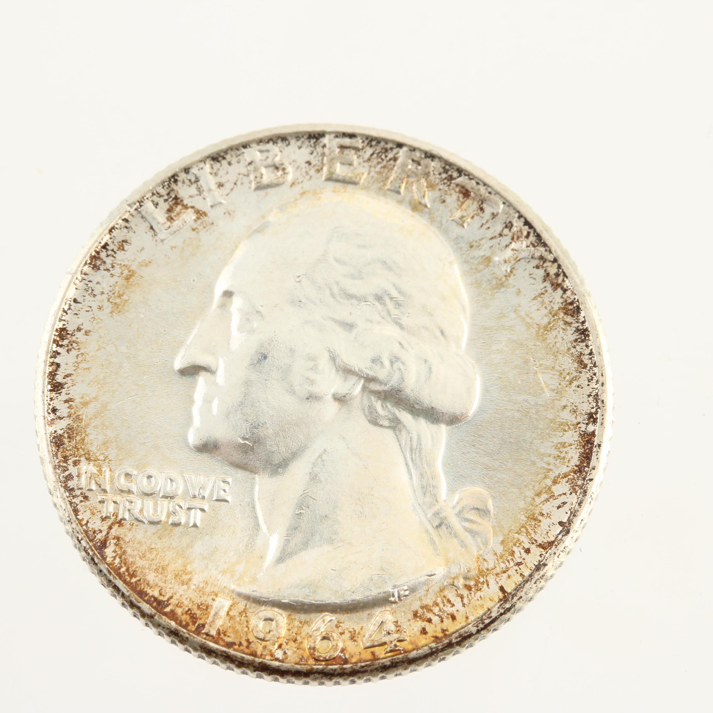 Ten Vintage Washington Silver Quarters from the 1960s