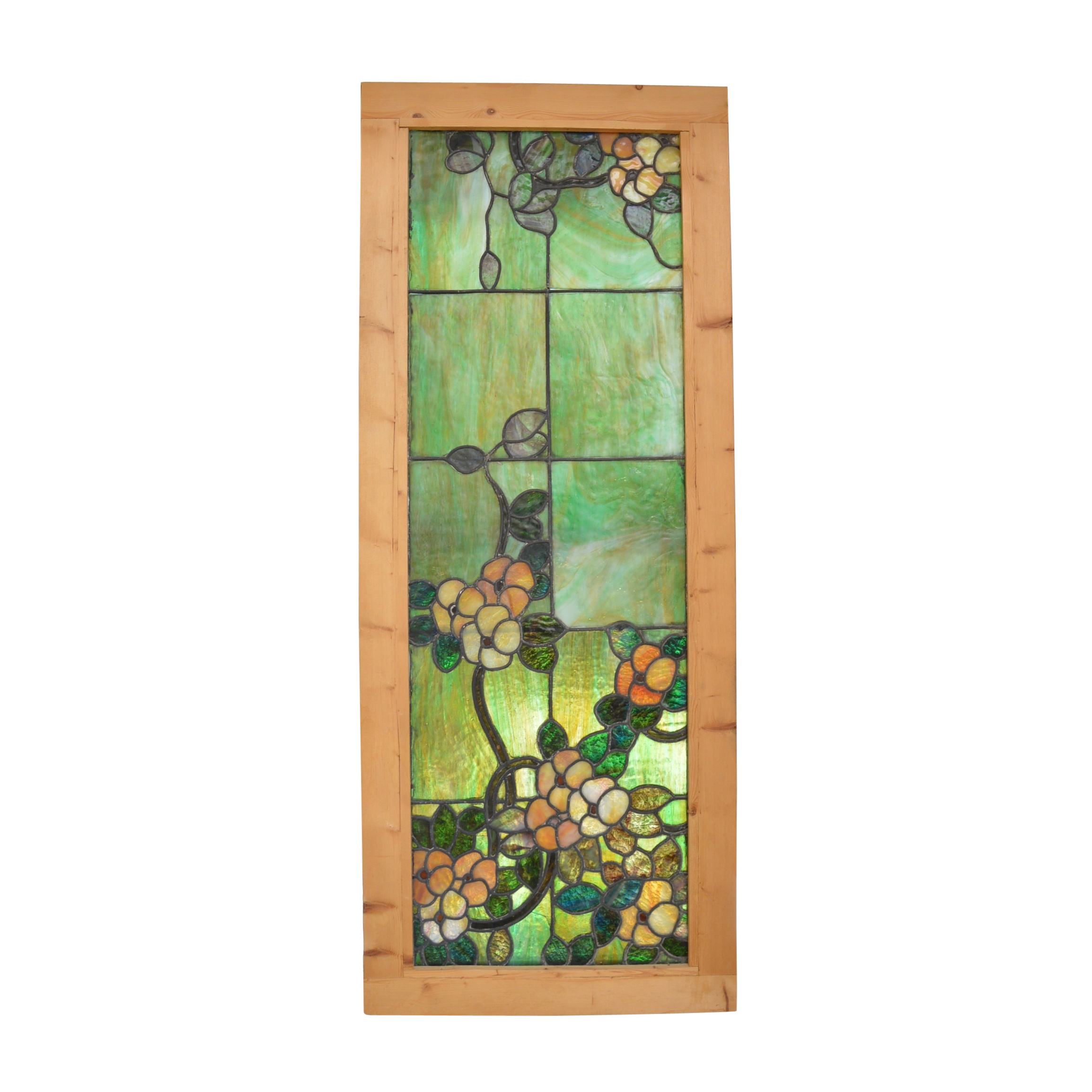 Vintage Stained Glass Window with Attached Side Shutters