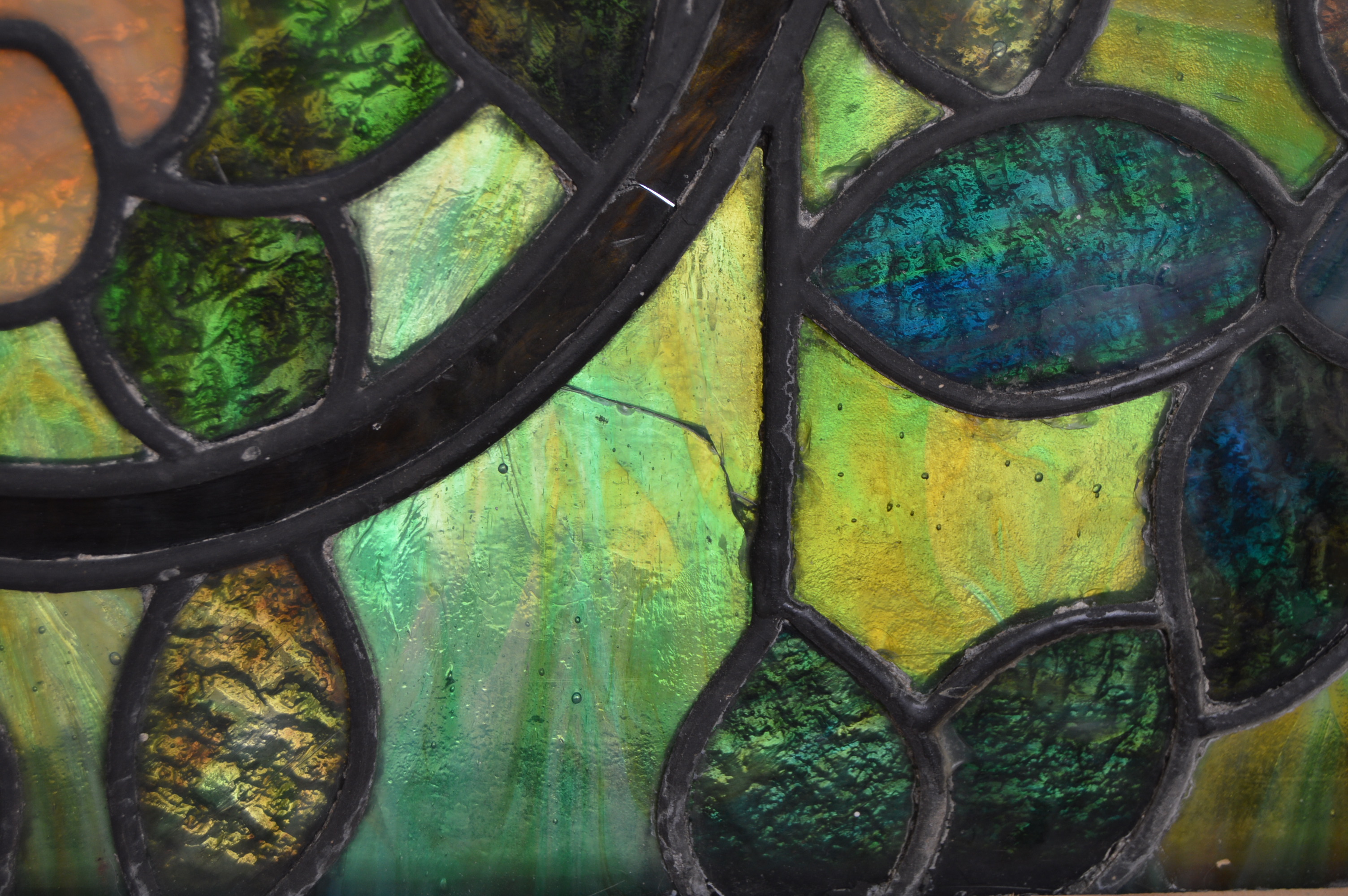 Vintage Stained Glass Window with Attached Side Shutters