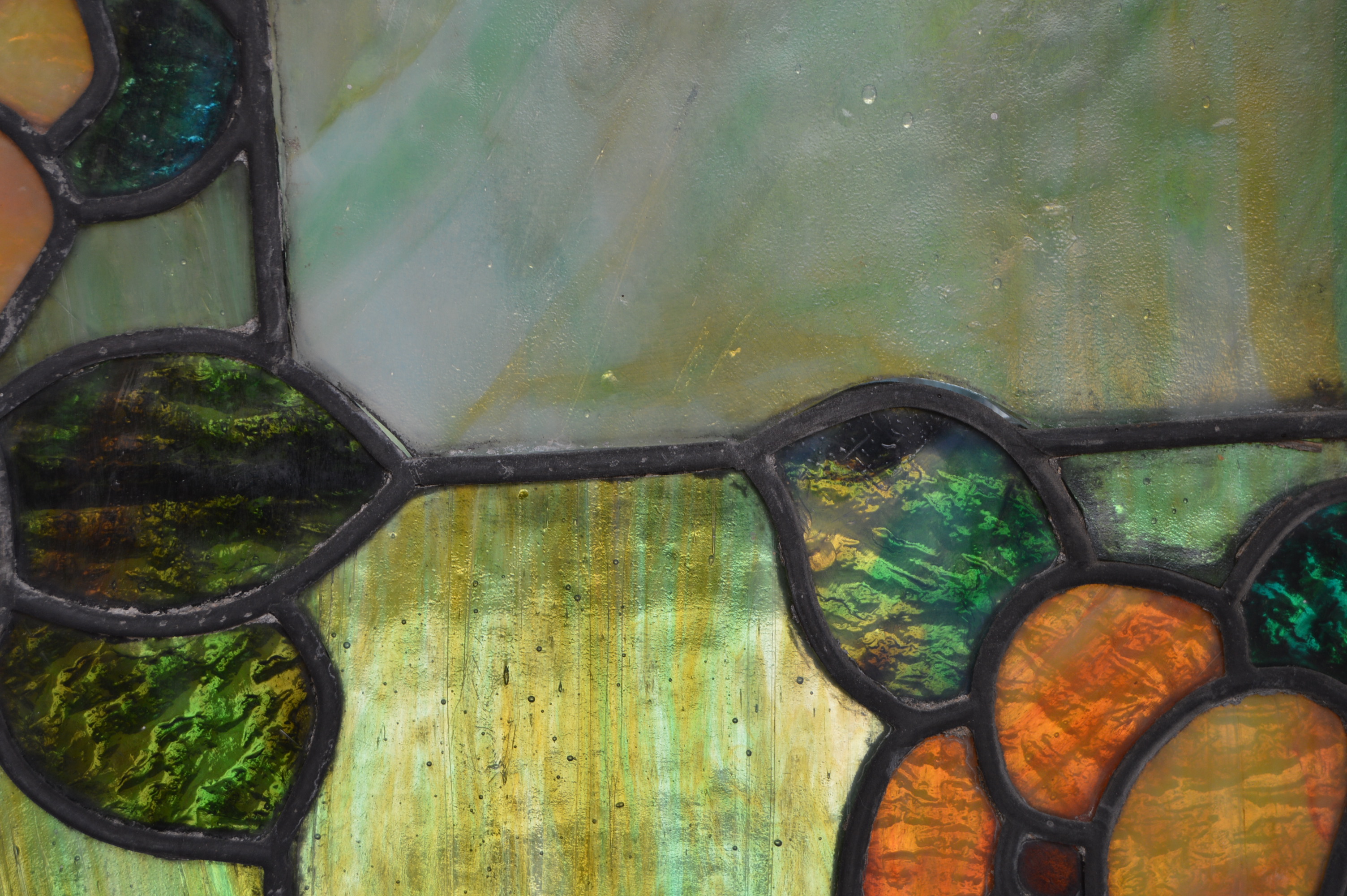 Vintage Stained Glass Window with Attached Side Shutters