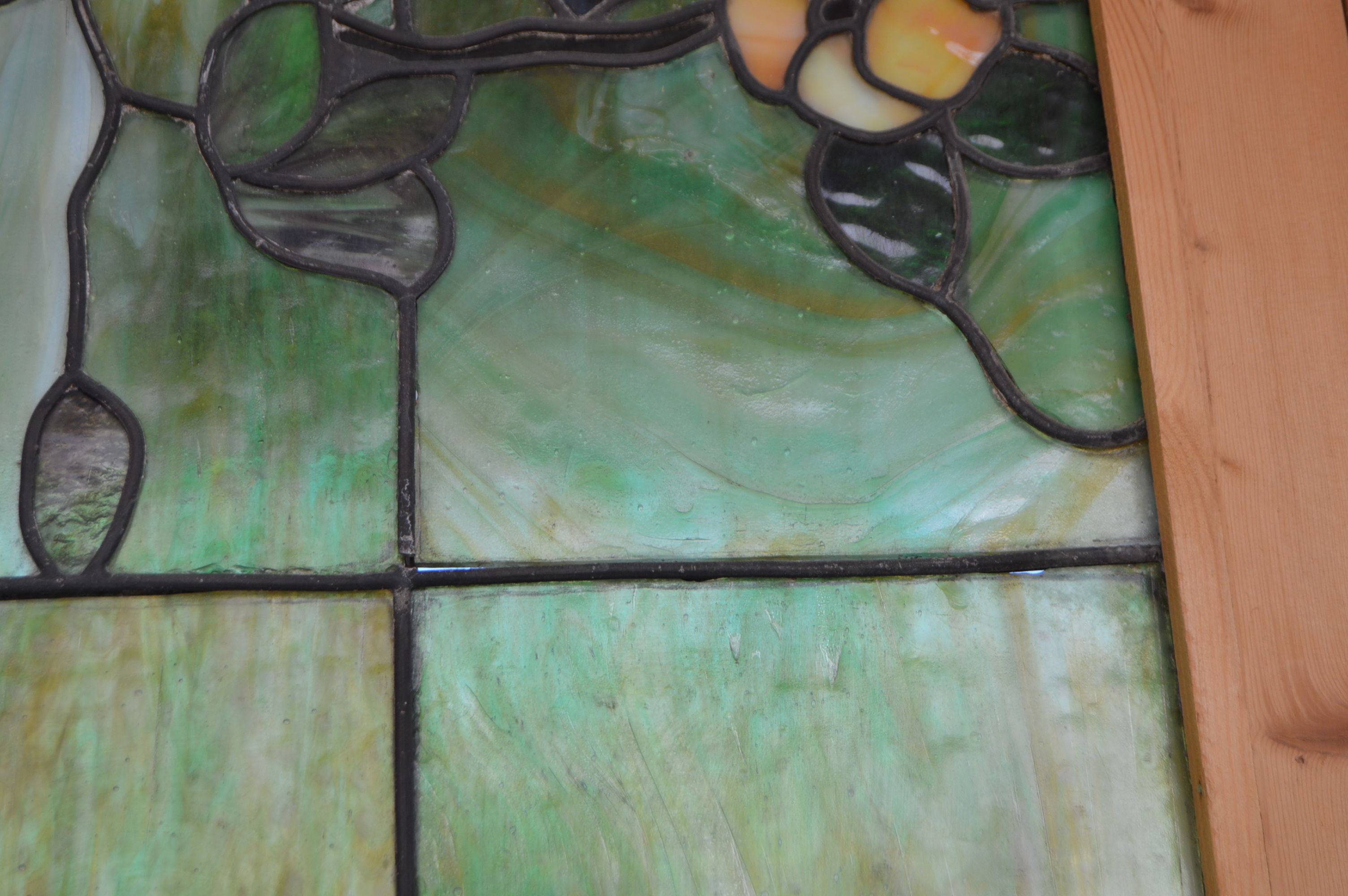 Vintage Stained Glass Window with Attached Side Shutters