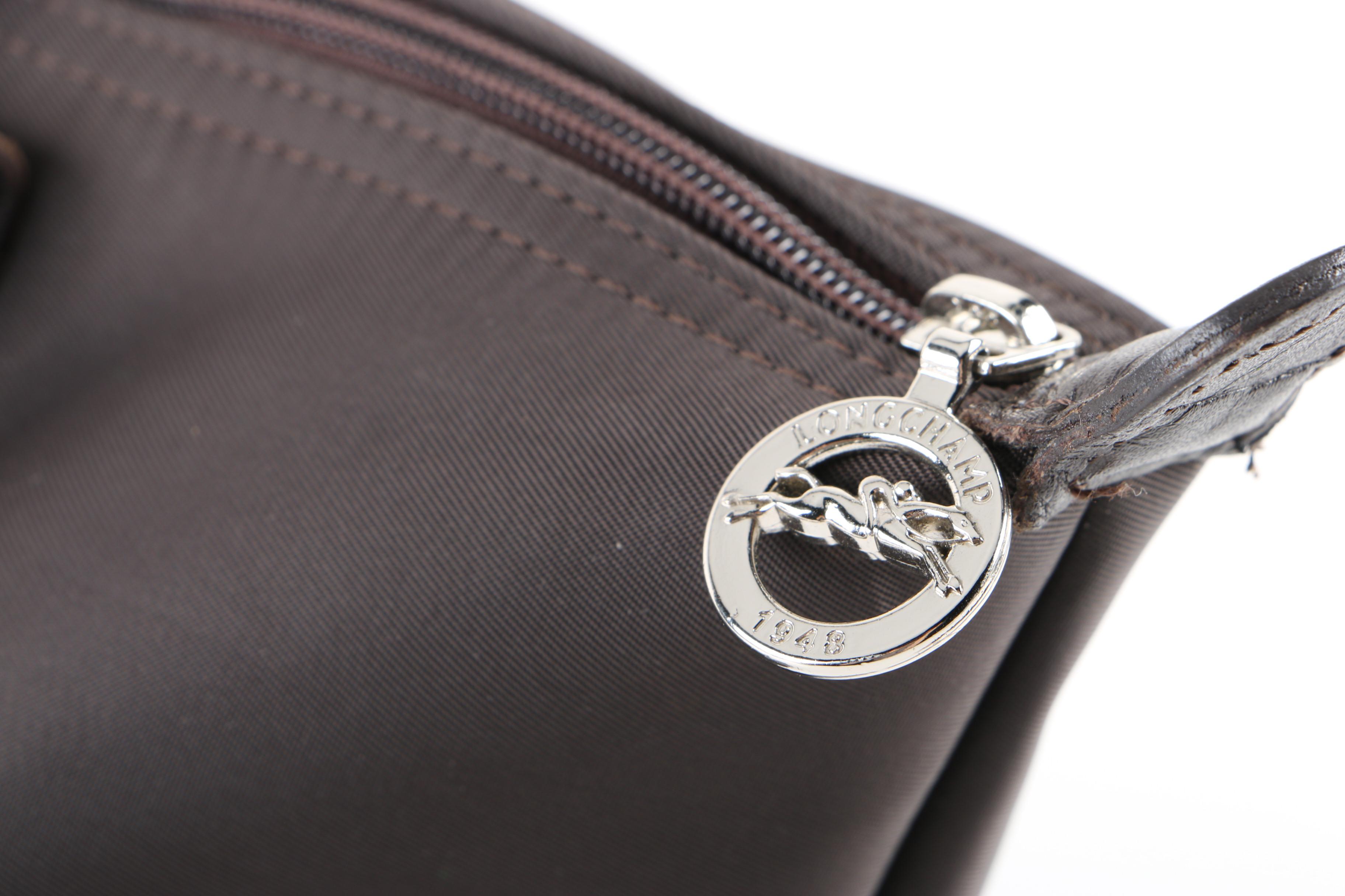 Longchamp Modele Depose Dark Brown Nylon and Leather Mini Tote