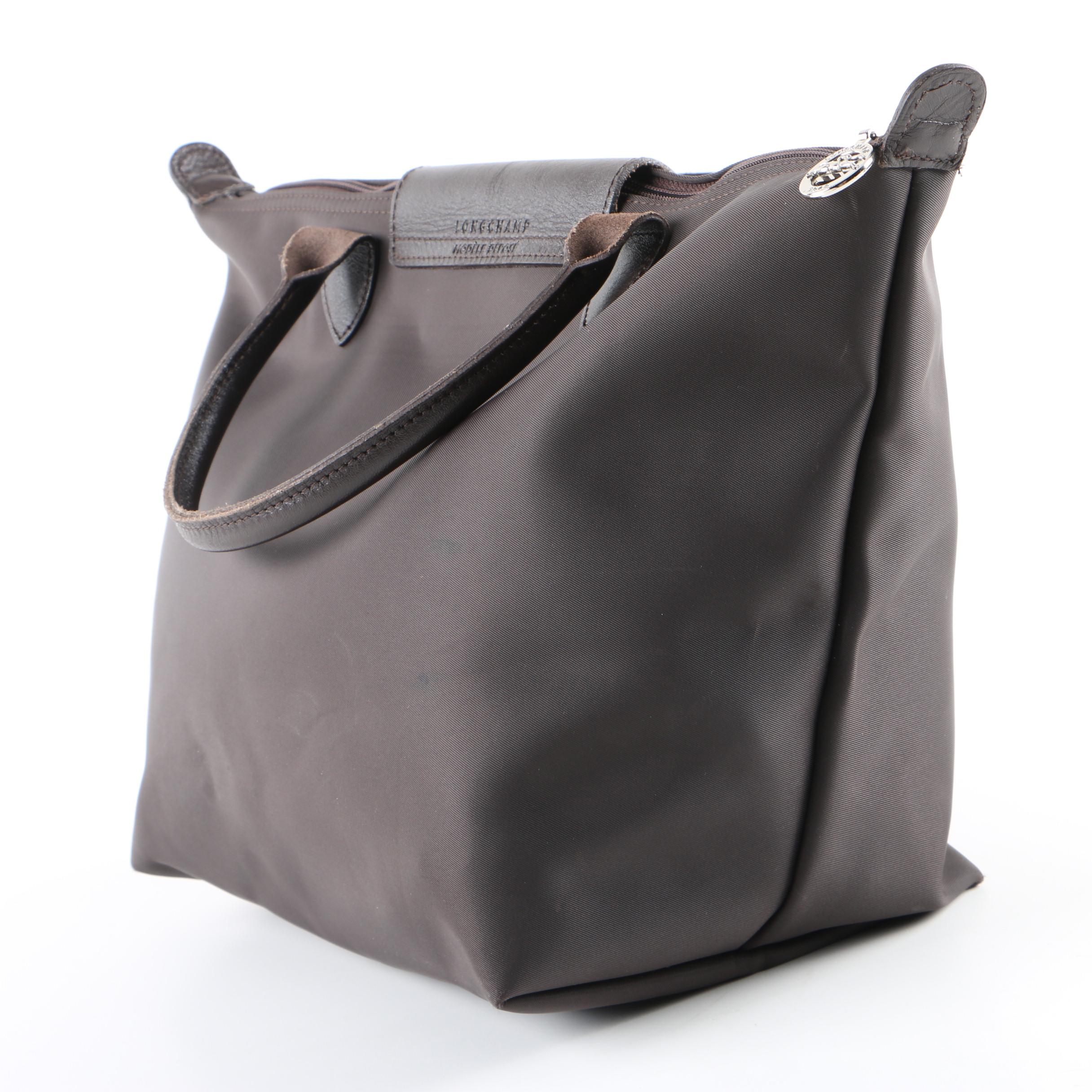 Longchamp Modele Depose Dark Brown Nylon and Leather Mini Tote