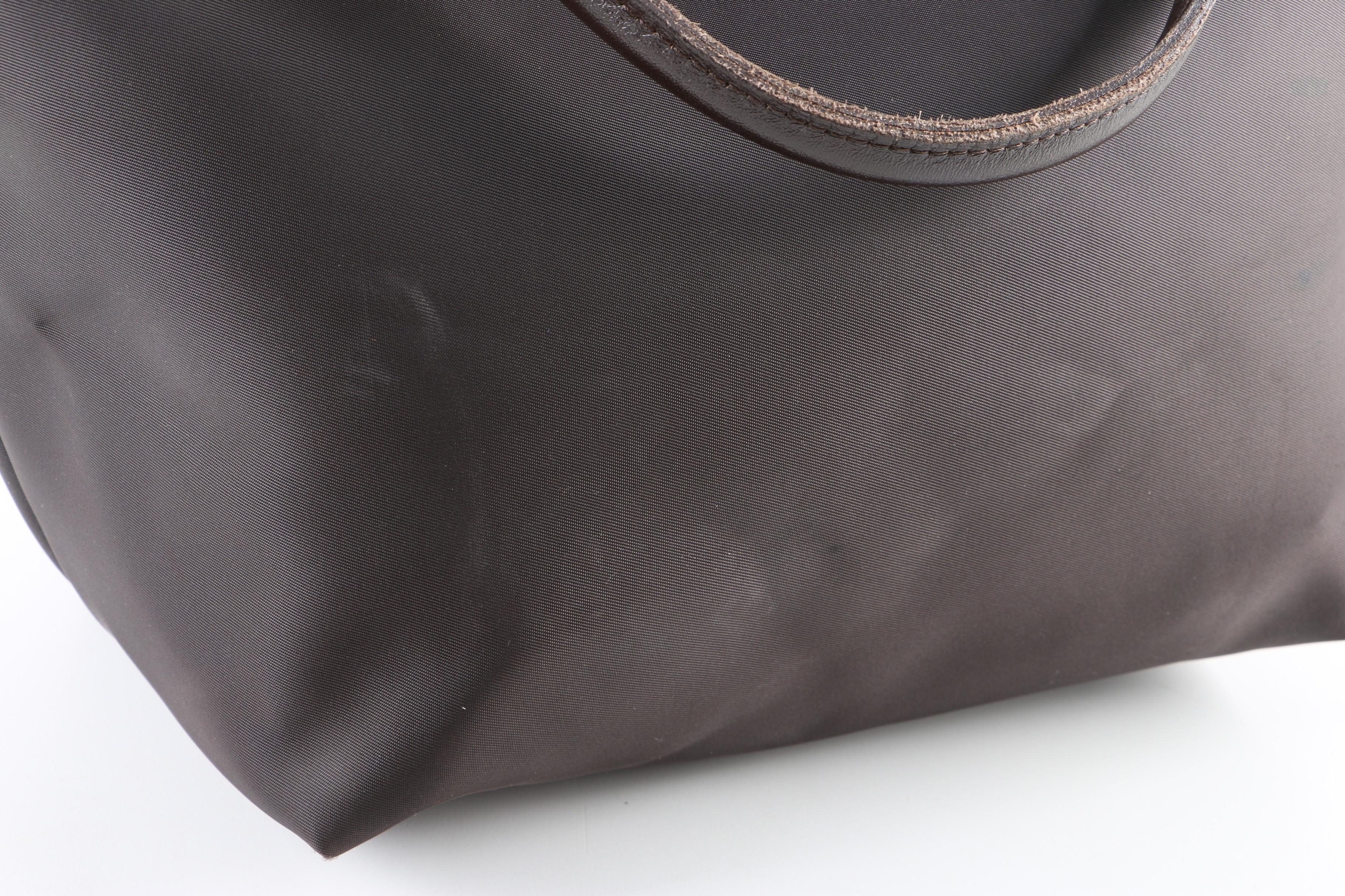 Longchamp Modele Depose Dark Brown Nylon and Leather Mini Tote