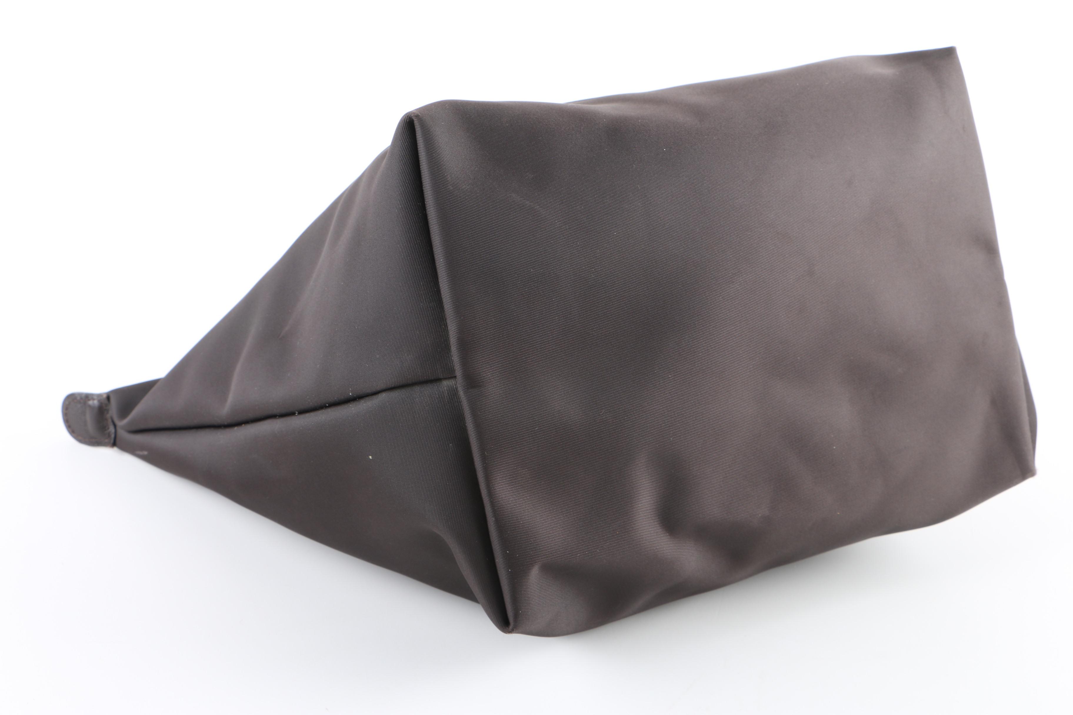 Longchamp Modele Depose Dark Brown Nylon and Leather Mini Tote