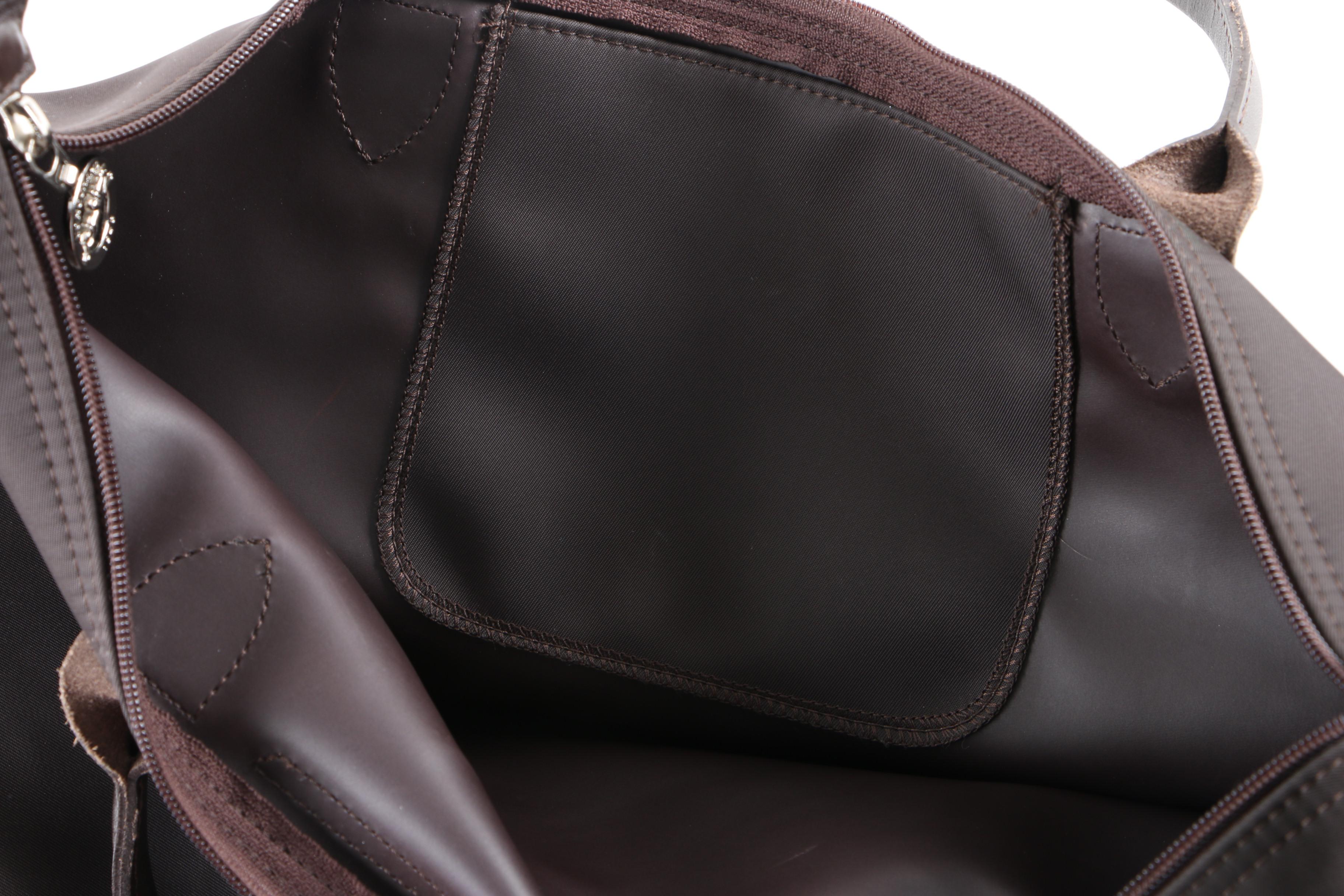 Longchamp Modele Depose Dark Brown Nylon and Leather Mini Tote