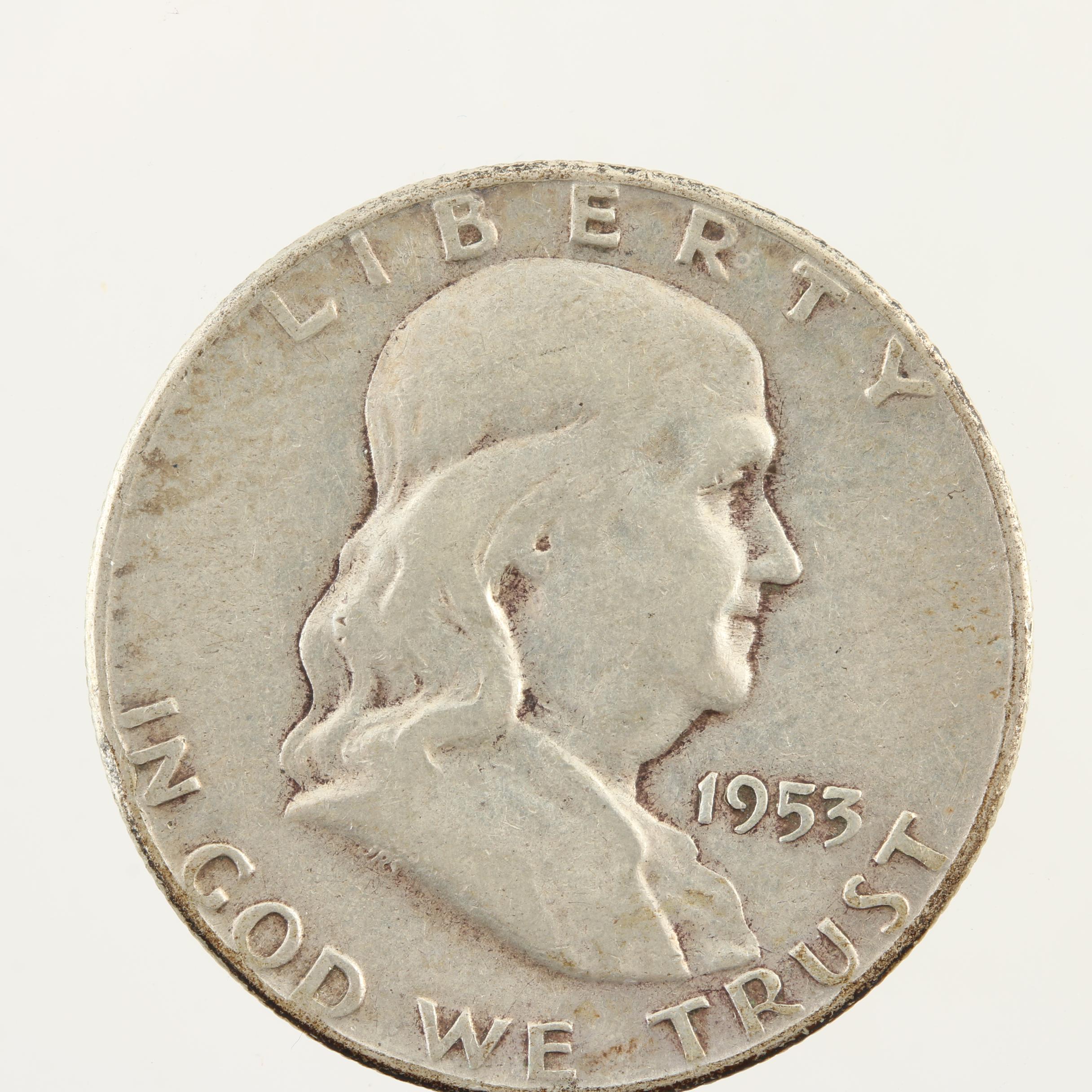 Eleven Franklin Silver Half Dollars from the 1950s