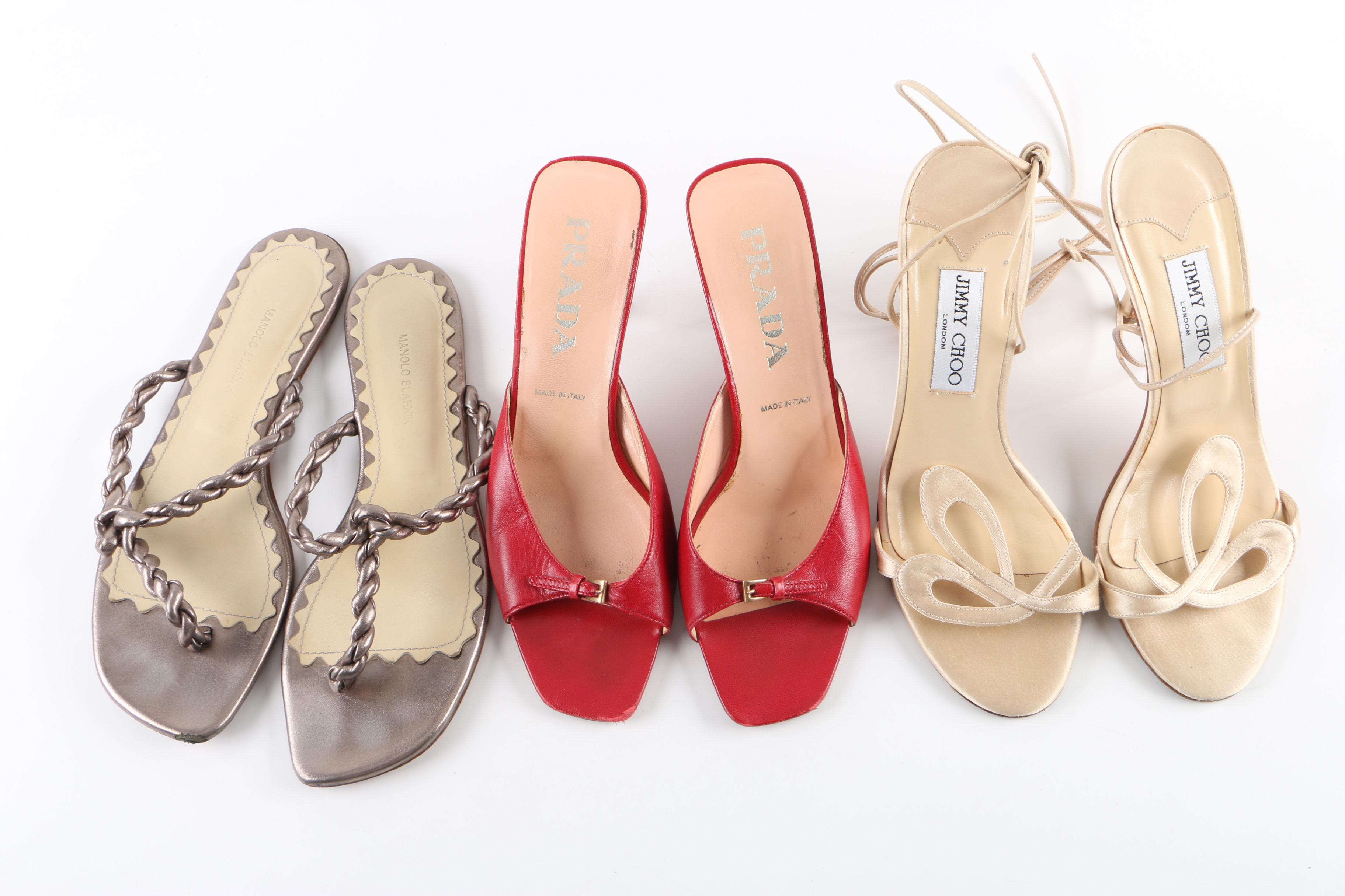 Women's Leather Sandals Including Prada, Jimmy Choo and Manolo Blahnik