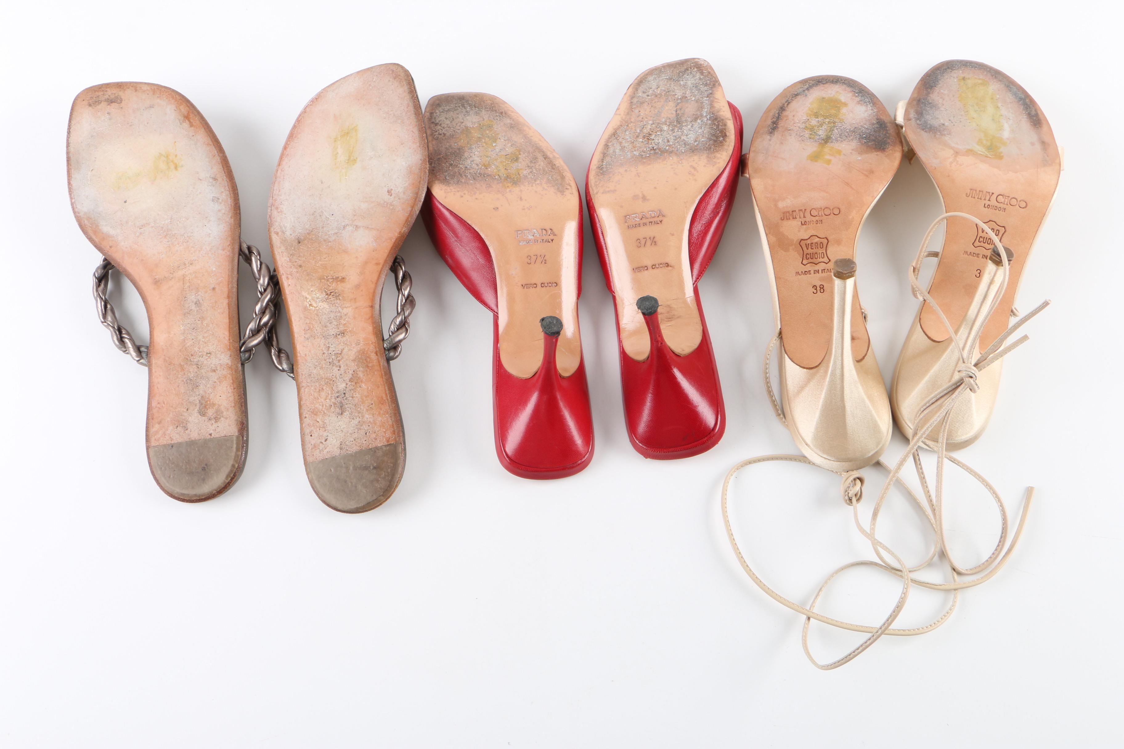 Women's Leather Sandals Including Prada, Jimmy Choo and Manolo Blahnik