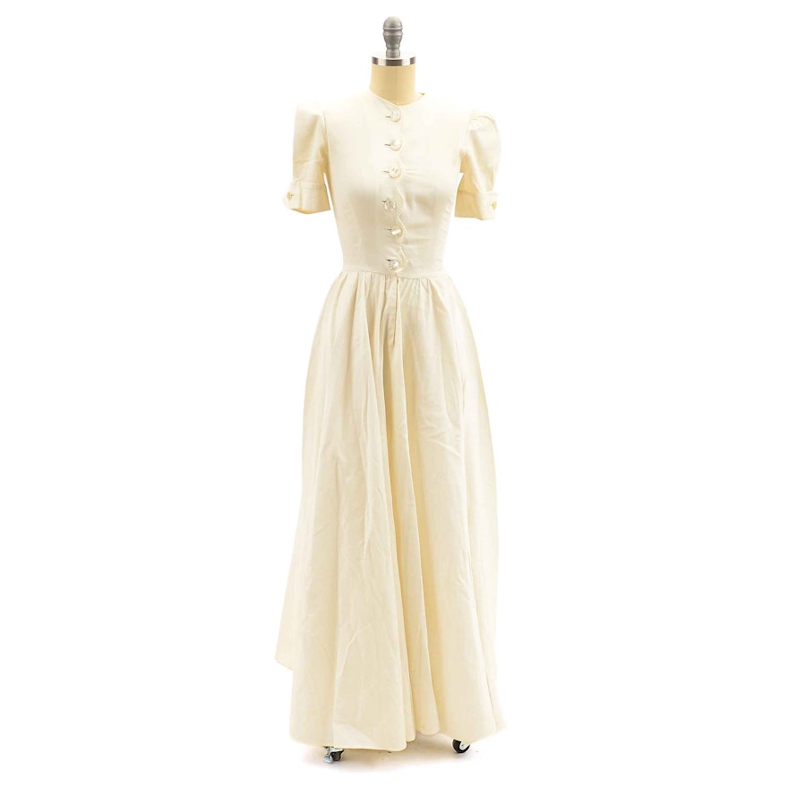 Vintage Ivory Button-Front Dress