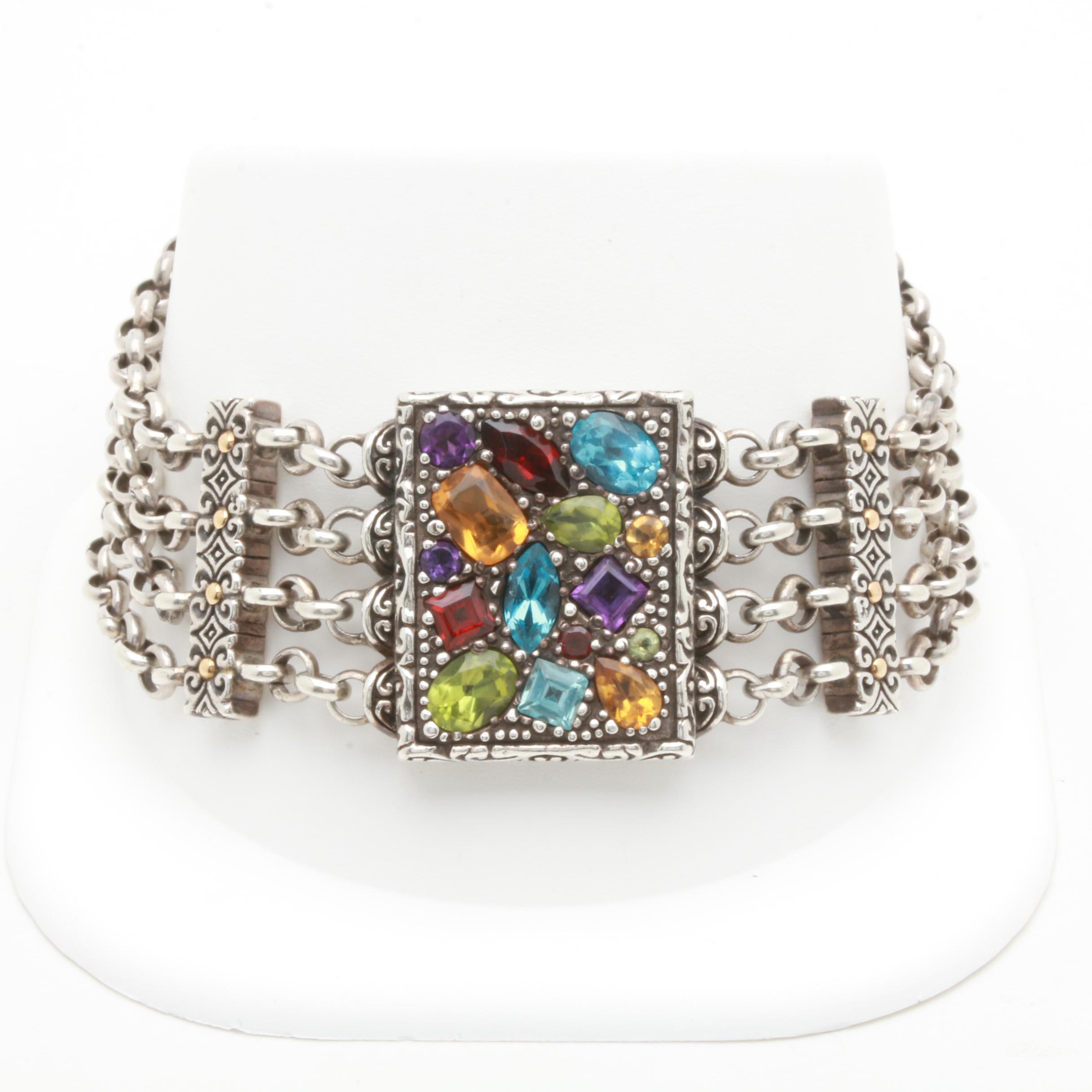 Bali Designs by Robert Manse Sterling Silver and Yellow Gold Gemstone Bracelet