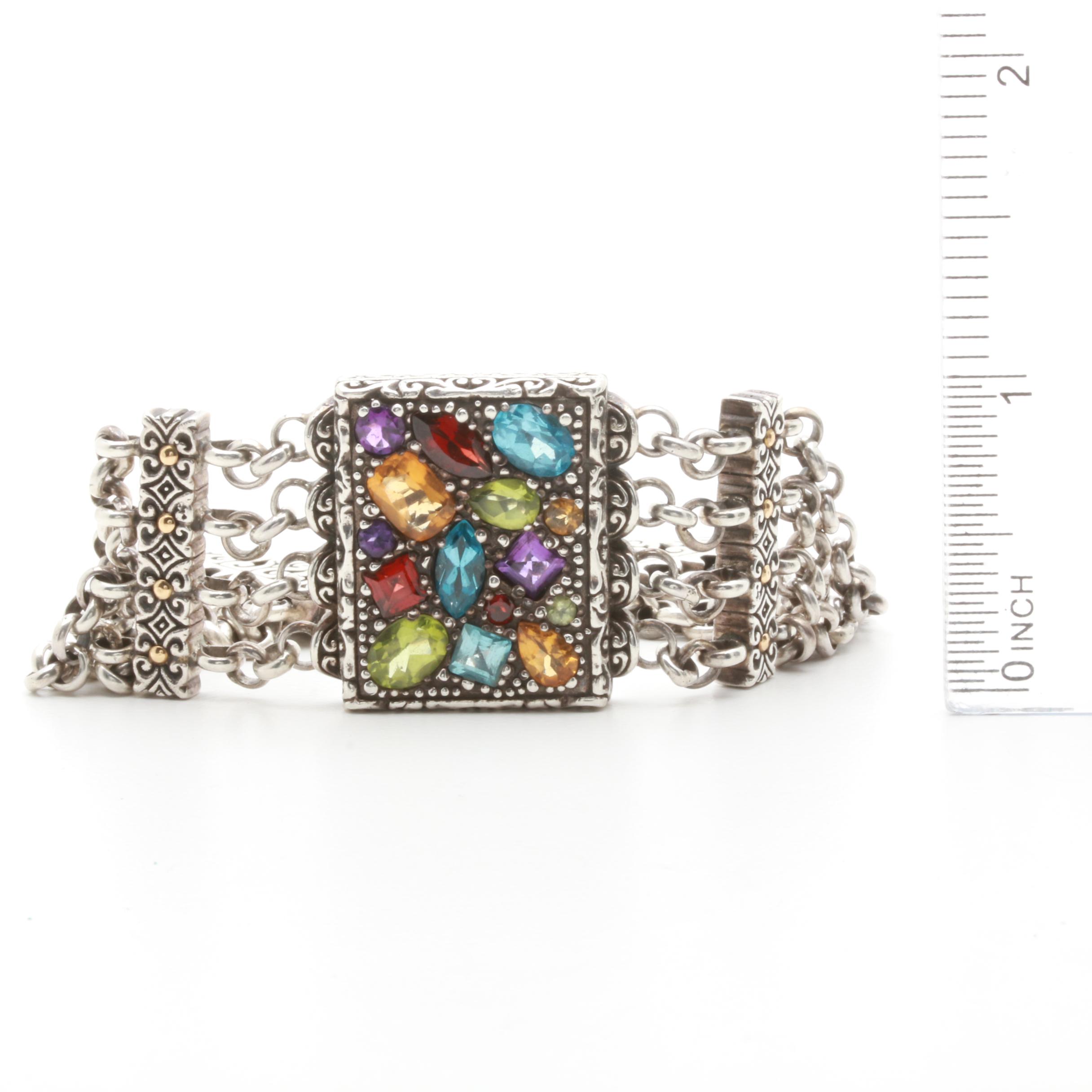 Bali Designs by Robert Manse Sterling Silver and Yellow Gold Gemstone Bracelet