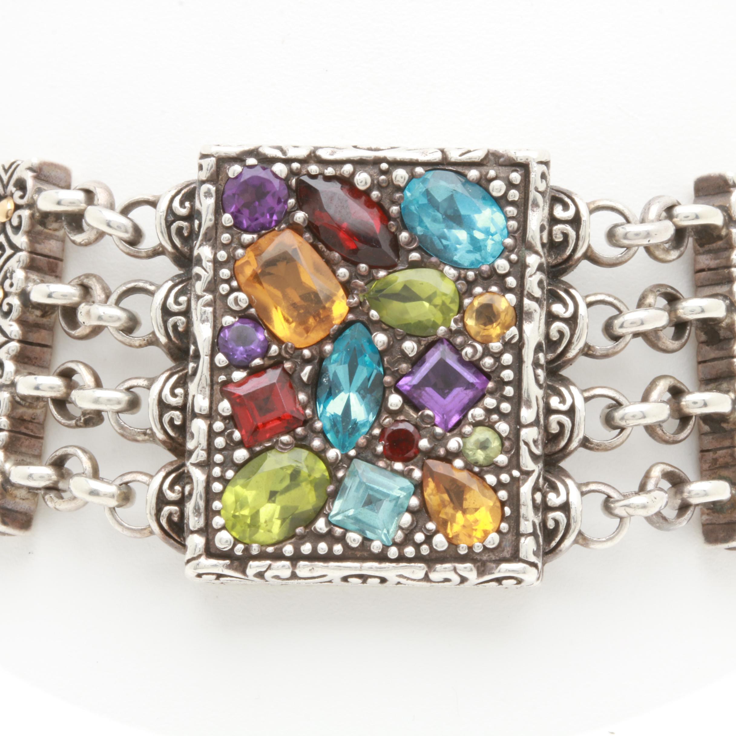 Bali Designs by Robert Manse Sterling Silver and Yellow Gold Gemstone Bracelet