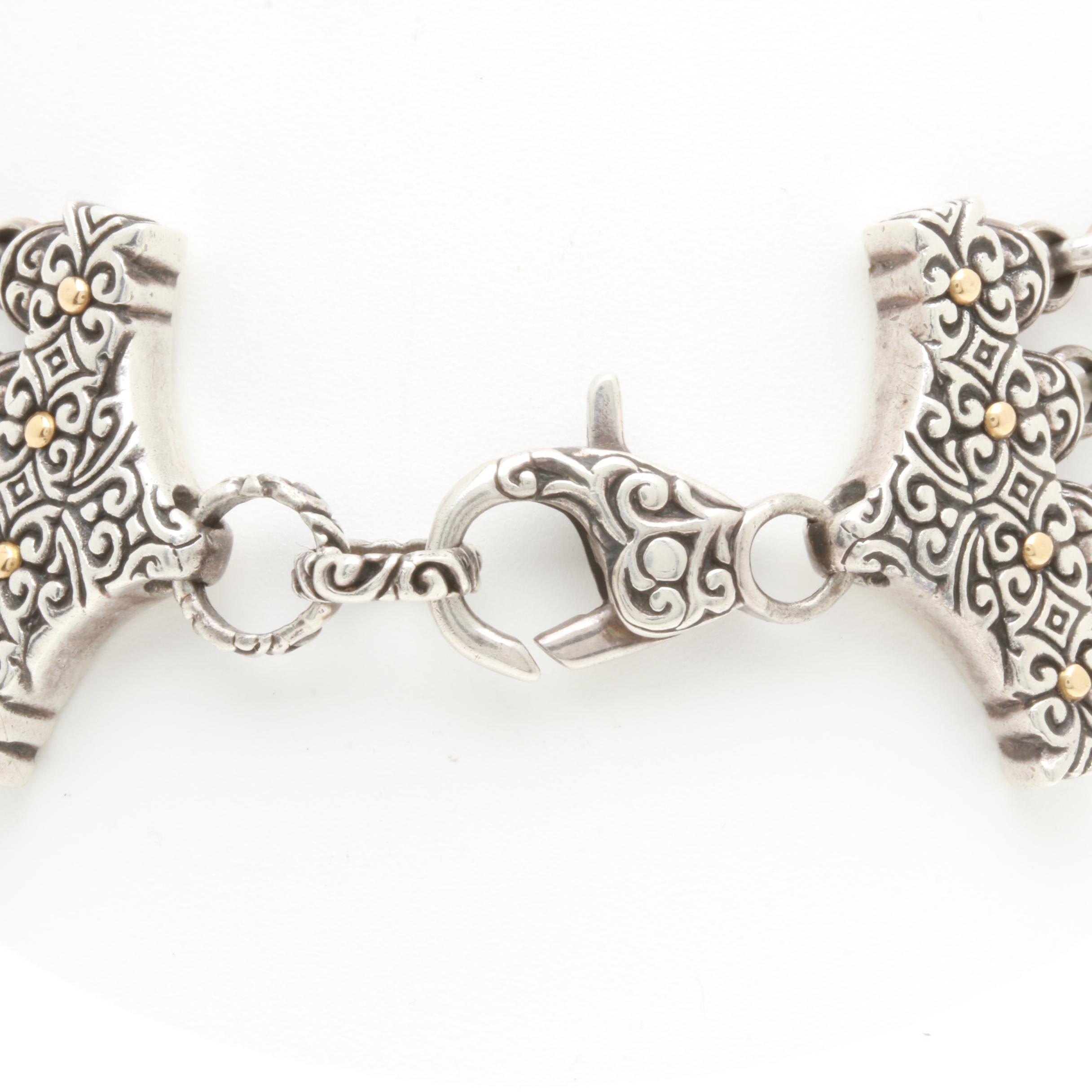 Bali Designs by Robert Manse Sterling Silver and Yellow Gold Gemstone Bracelet