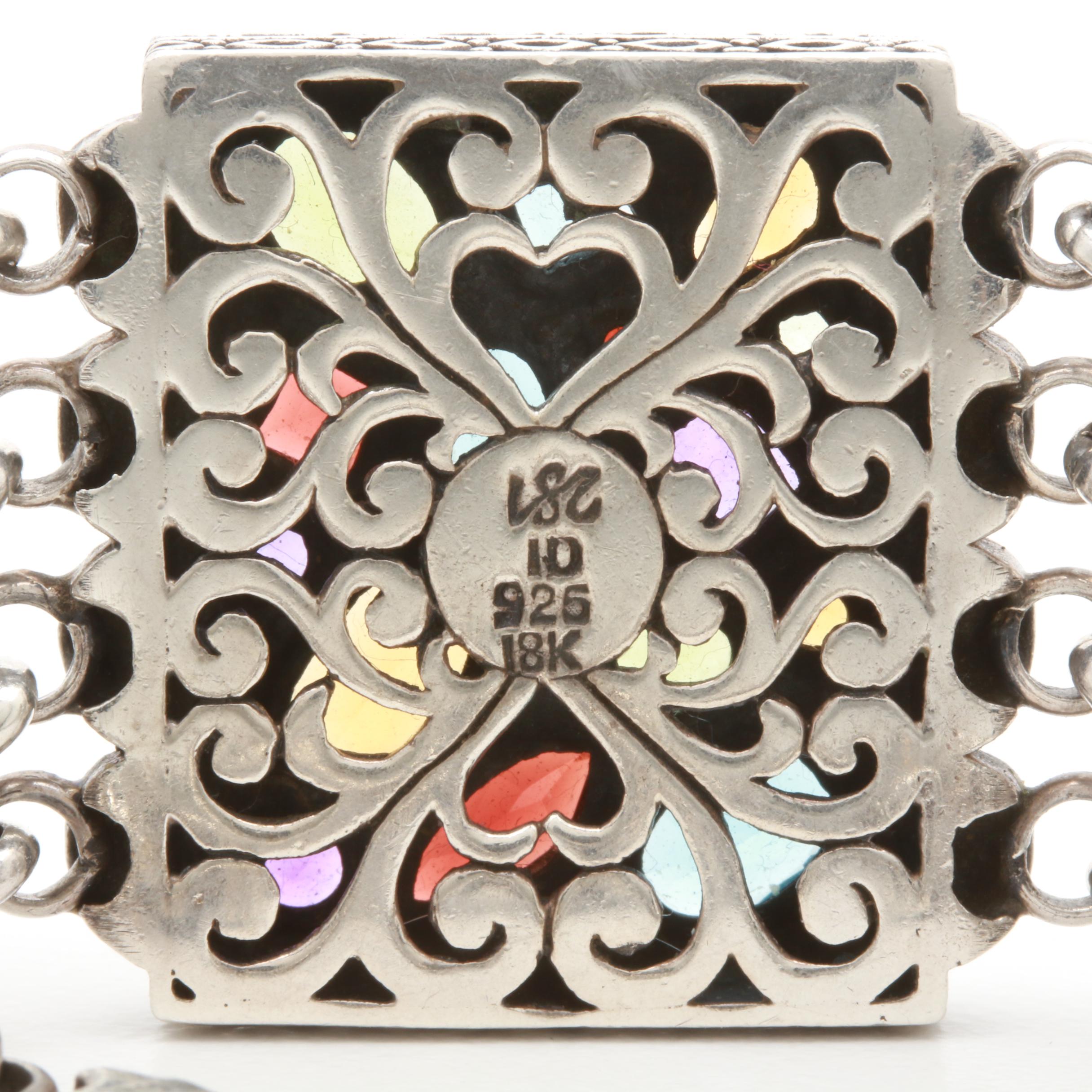 Bali Designs by Robert Manse Sterling Silver and Yellow Gold Gemstone Bracelet