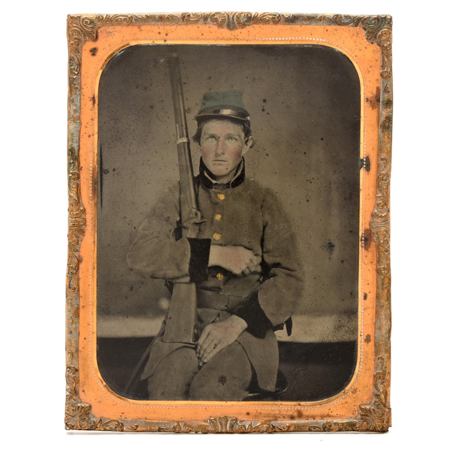 Civil War 1/4 Plate Confederate Soldier Tintype Photograph