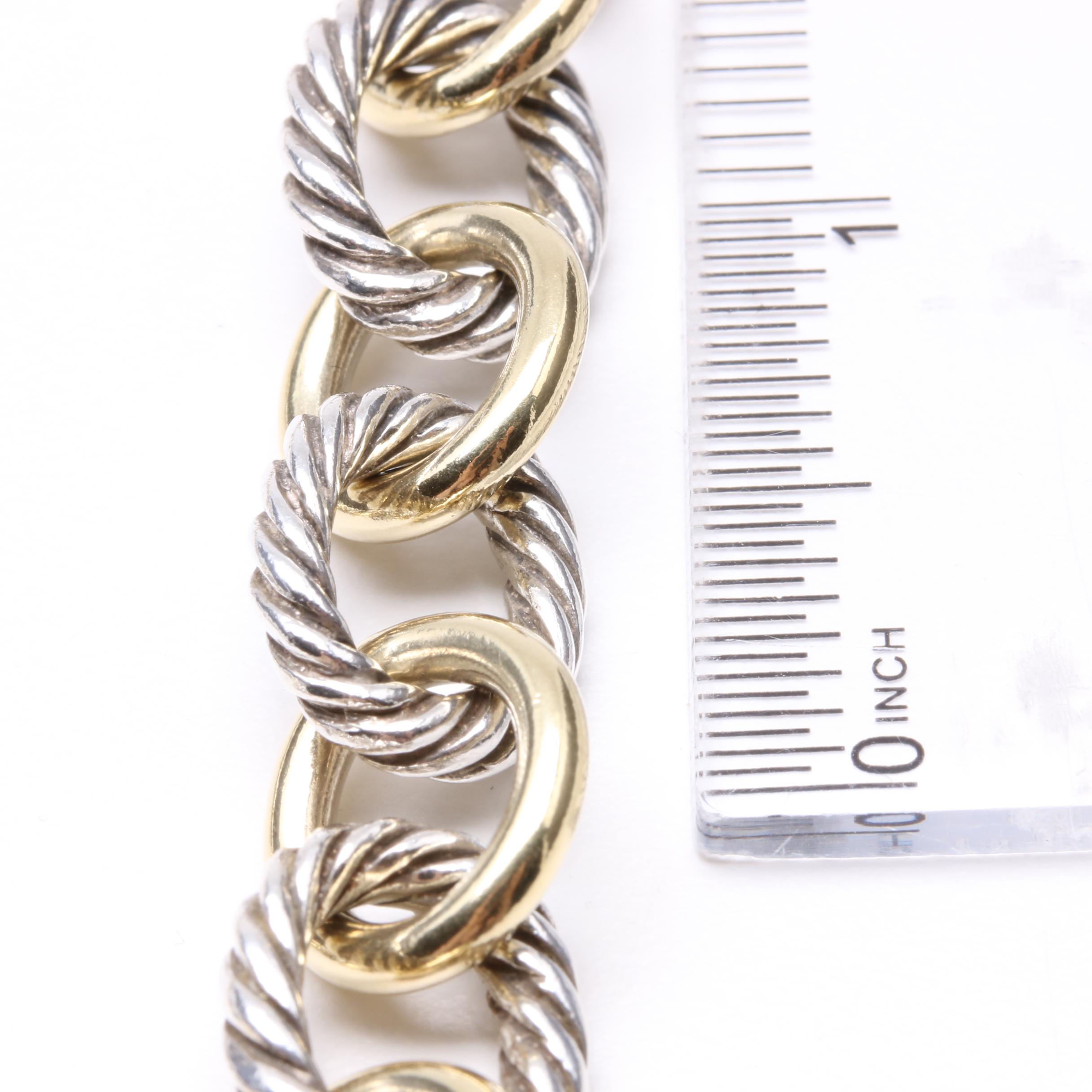 David Yurman Sterling Silver and 18K Yellow Gold Oval Link Necklace