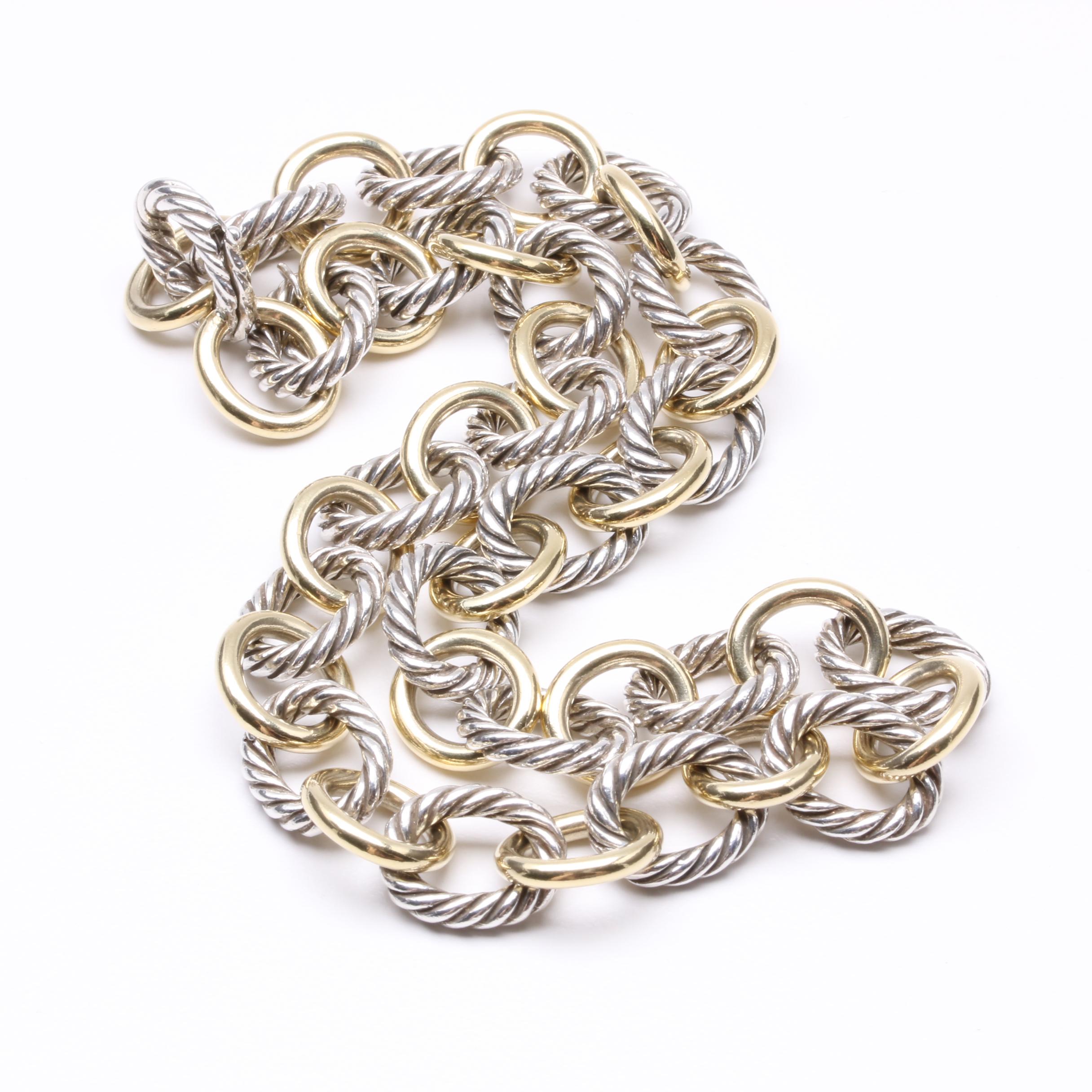 David Yurman Sterling Silver and 18K Yellow Gold Oval Link Necklace