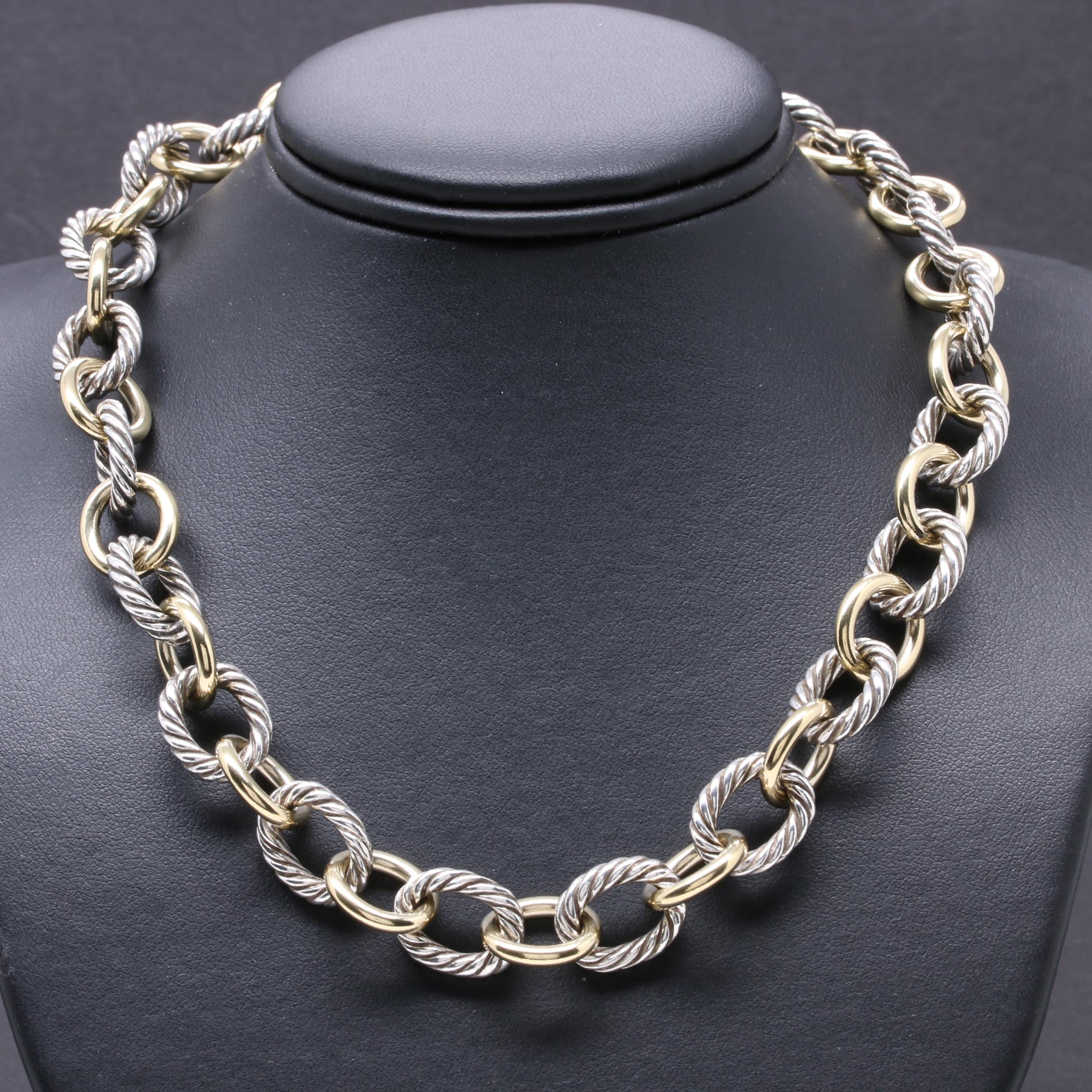 David Yurman Sterling Silver and 18K Yellow Gold Oval Link Necklace