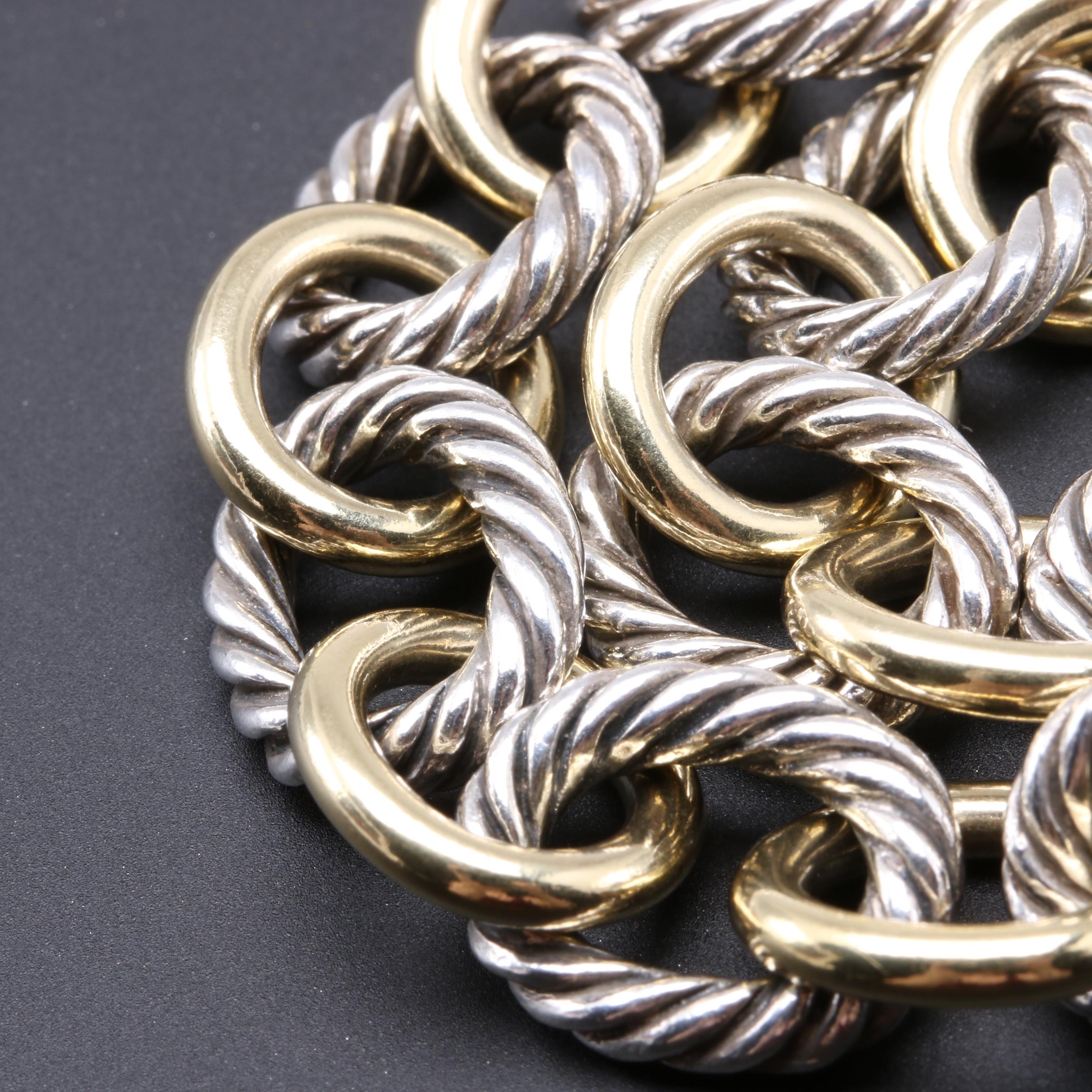 David Yurman Sterling Silver and 18K Yellow Gold Oval Link Necklace