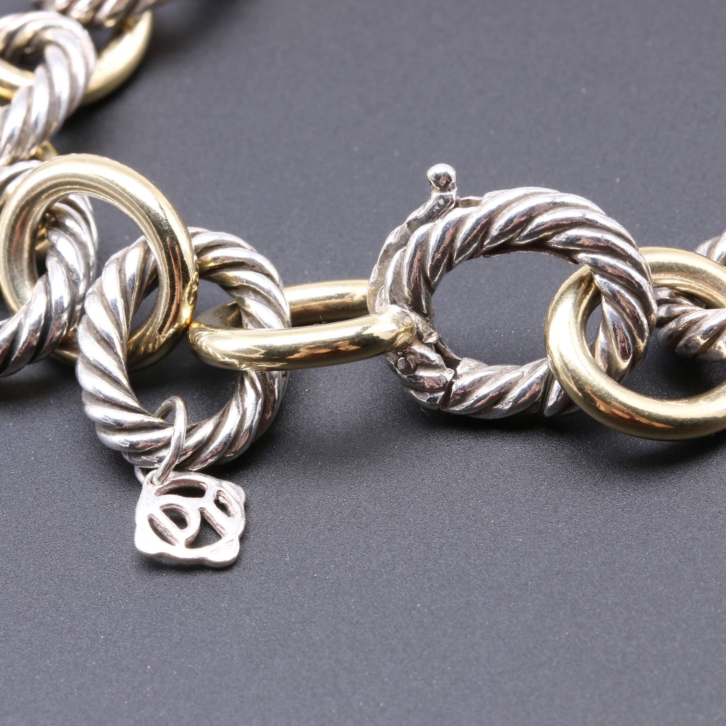 David Yurman Sterling Silver and 18K Yellow Gold Oval Link Necklace