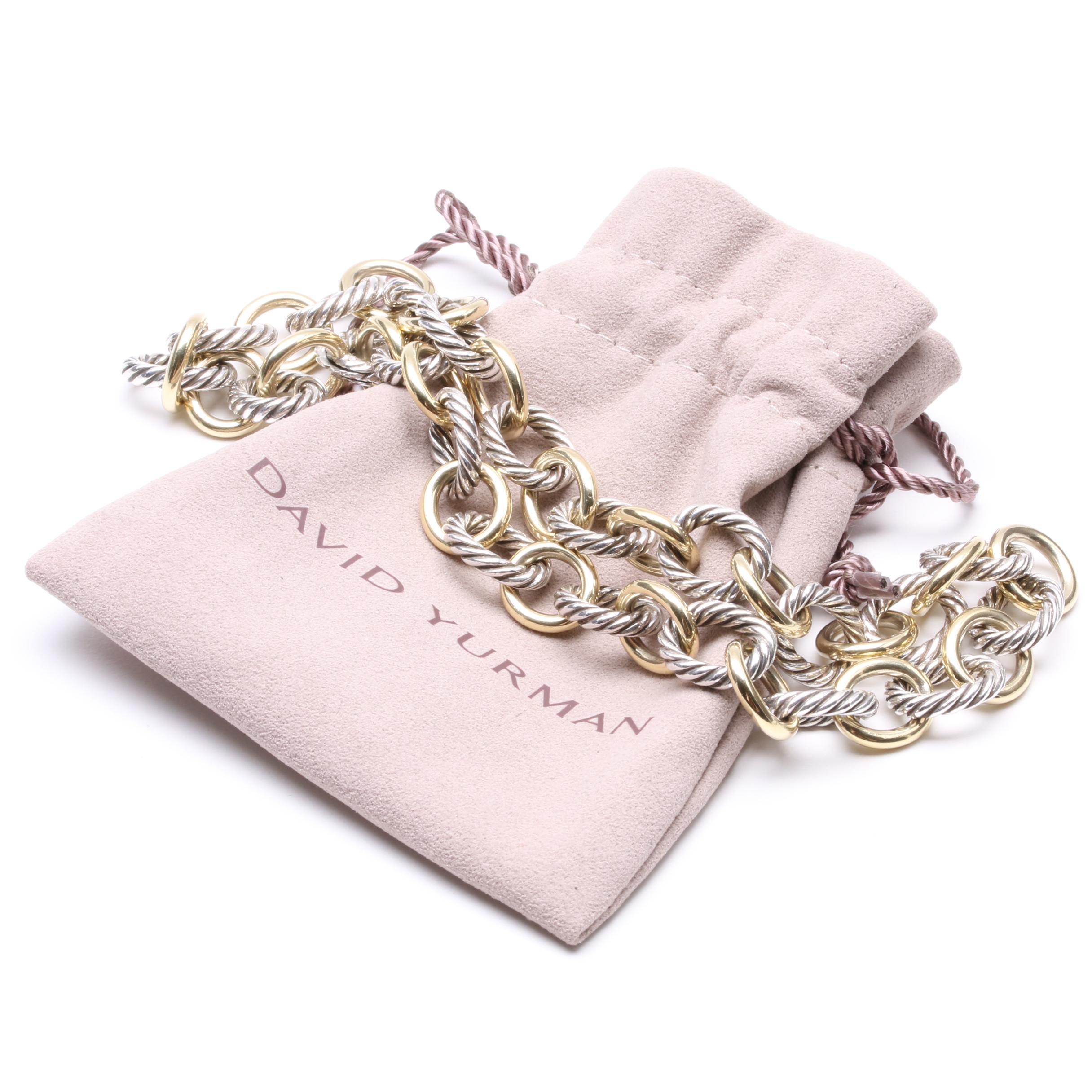 David Yurman Sterling Silver and 18K Yellow Gold Oval Link Necklace