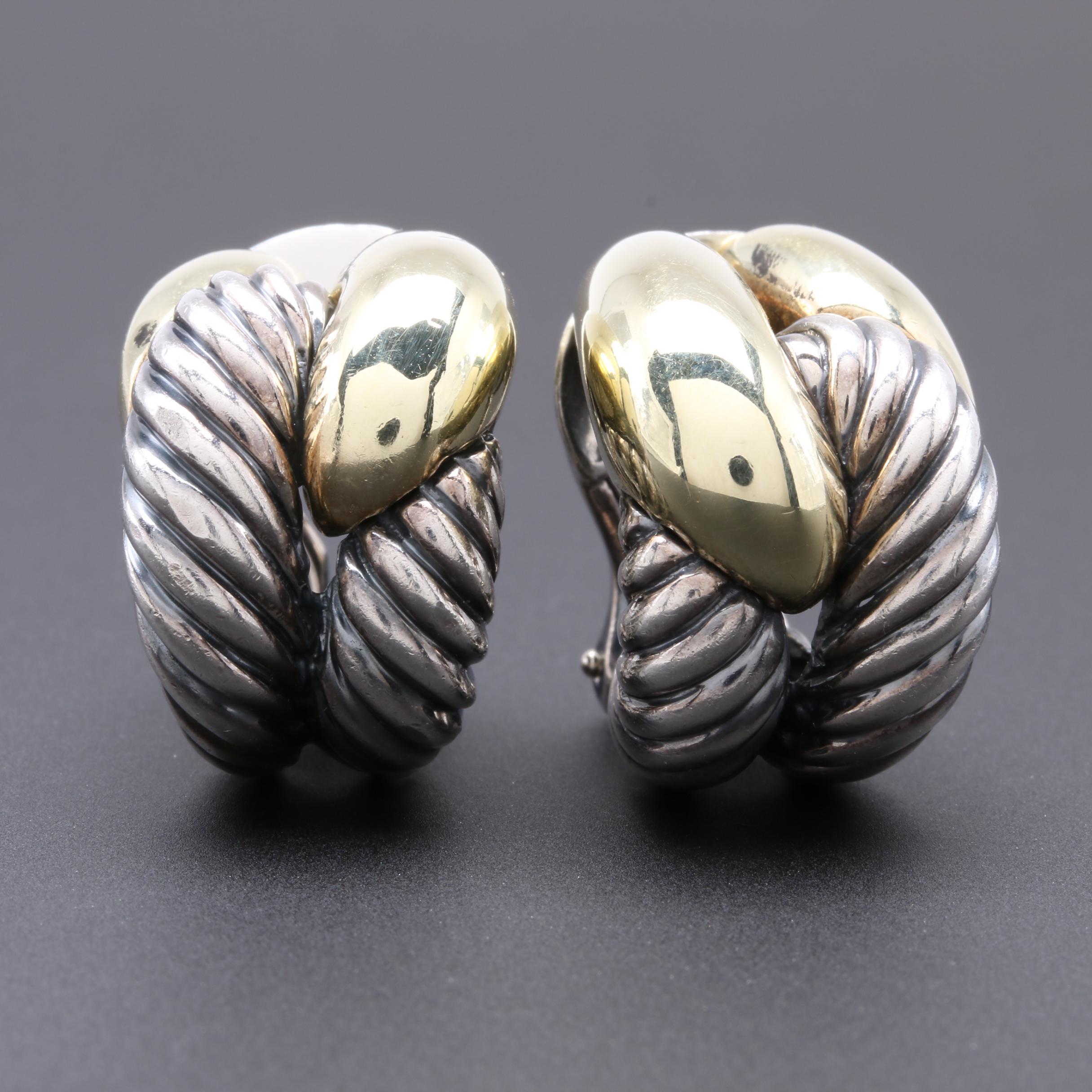 David Yurman Sterling Silver and 14K Yellow Gold Earrings
