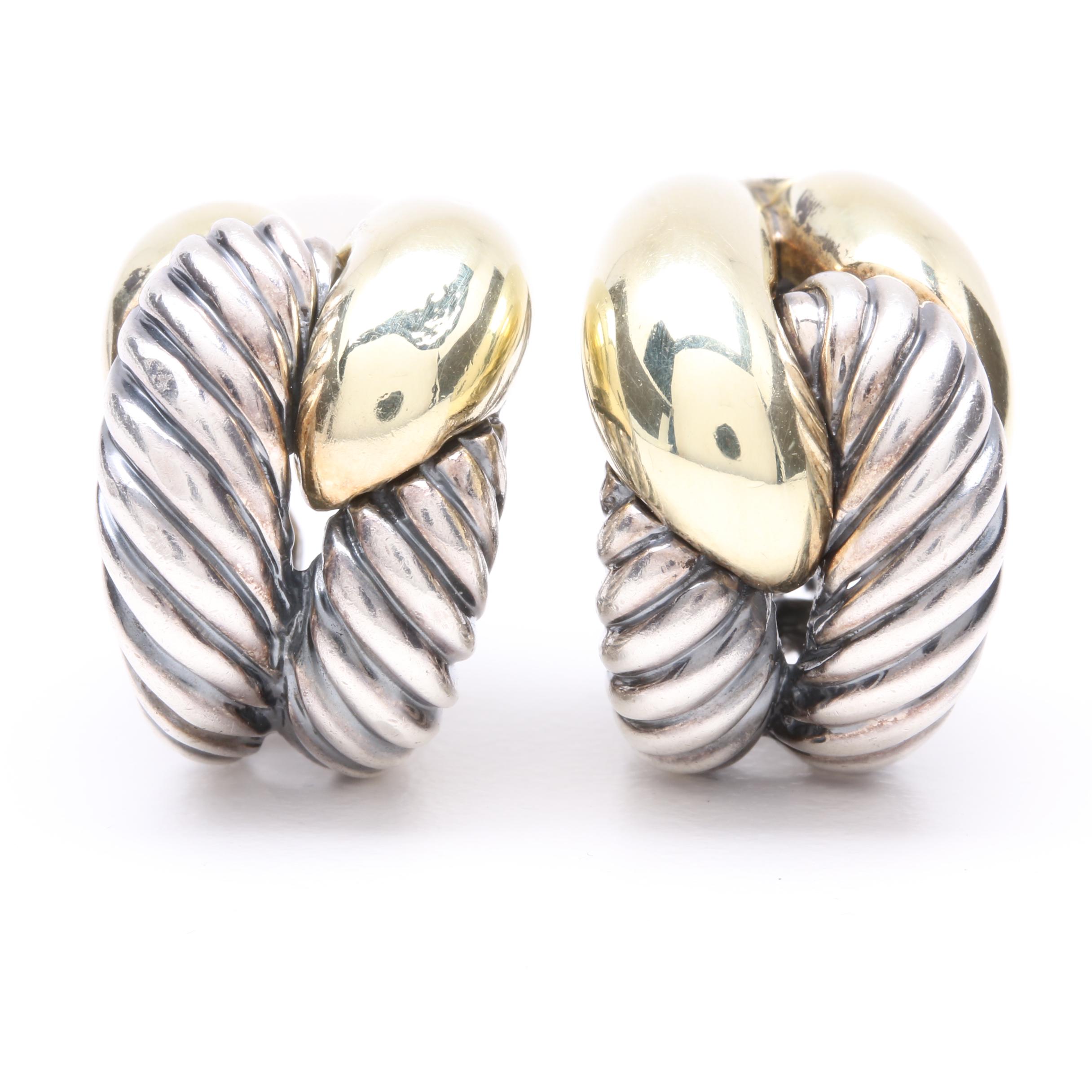 David Yurman Sterling Silver and 14K Yellow Gold Earrings