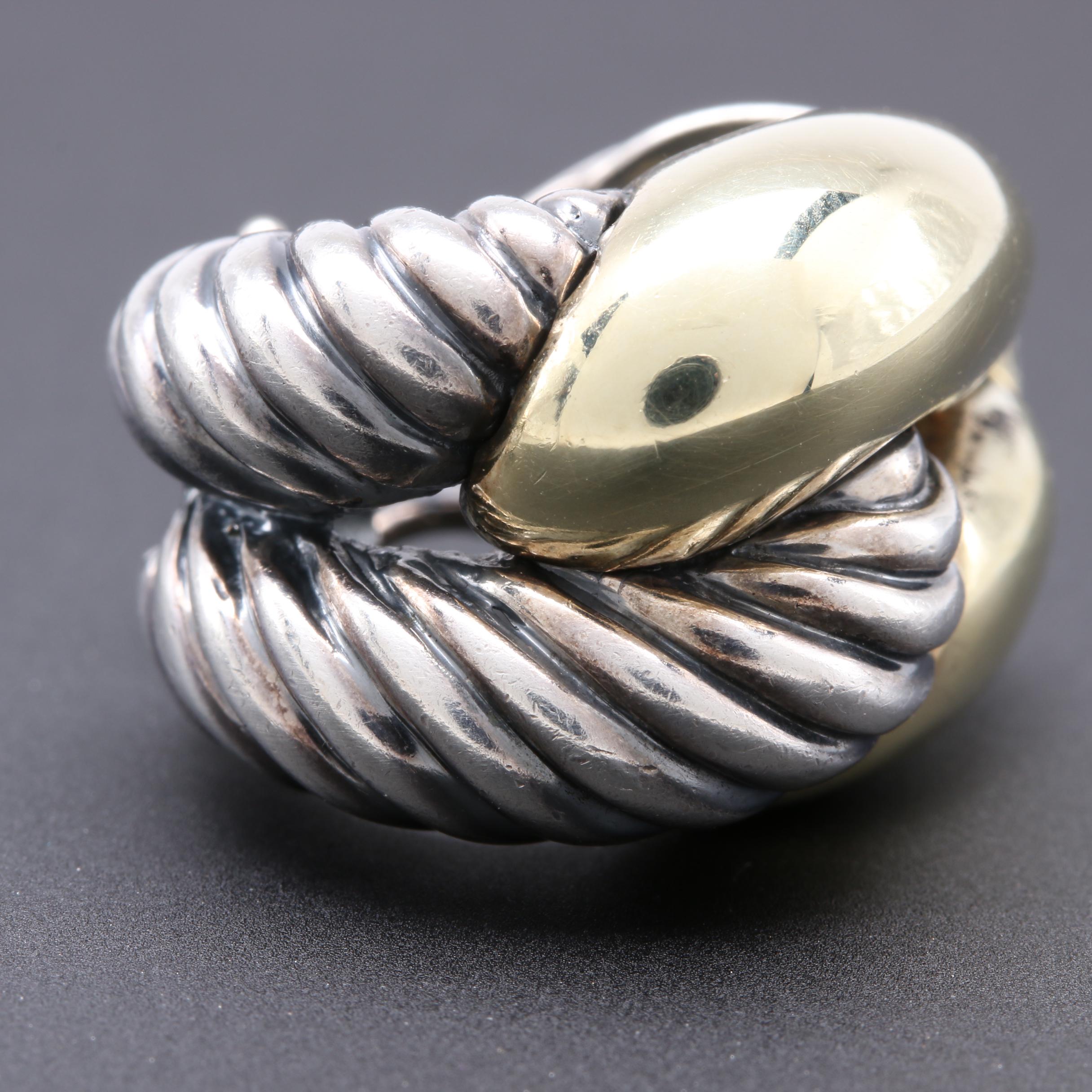 David Yurman Sterling Silver and 14K Yellow Gold Earrings