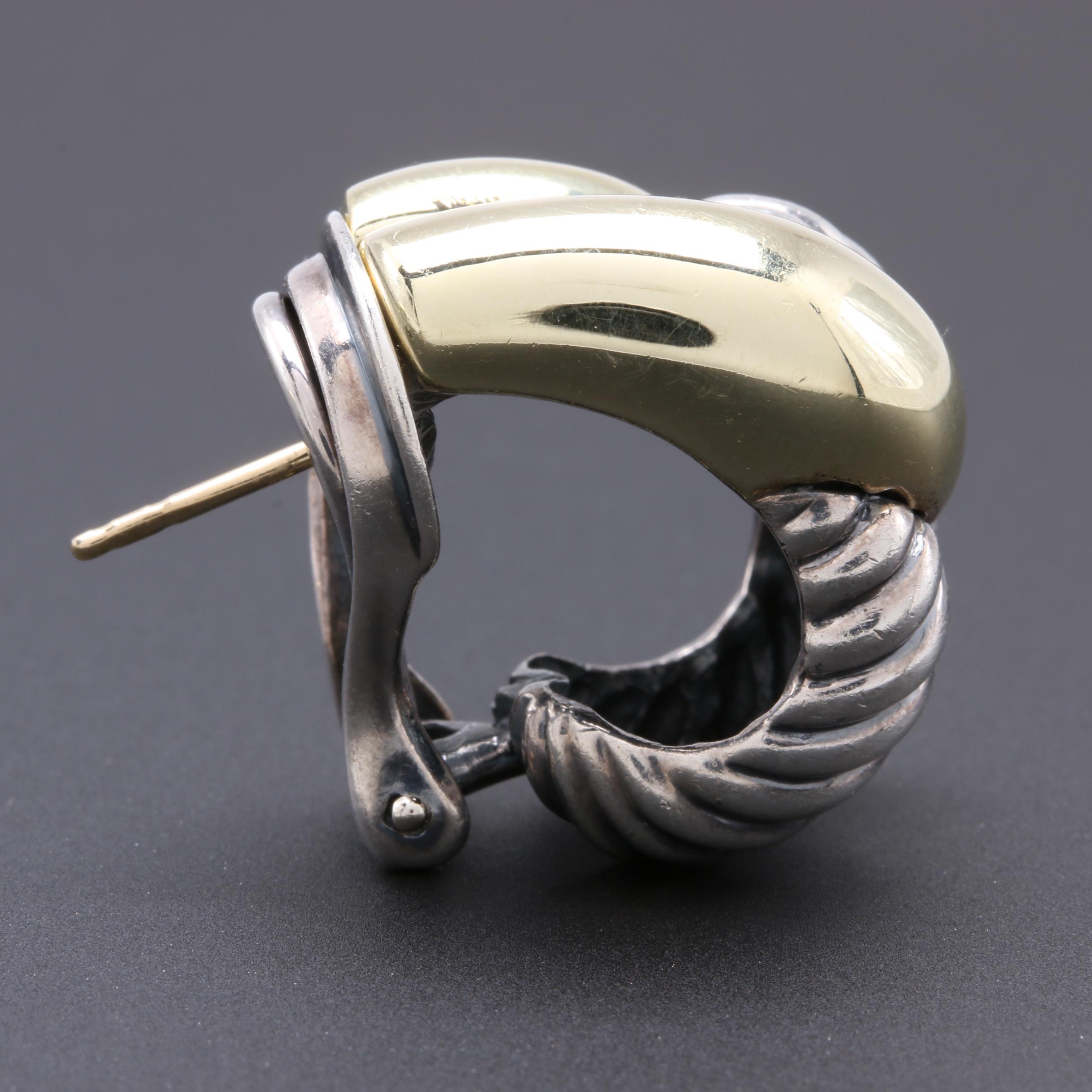 David Yurman Sterling Silver and 14K Yellow Gold Earrings