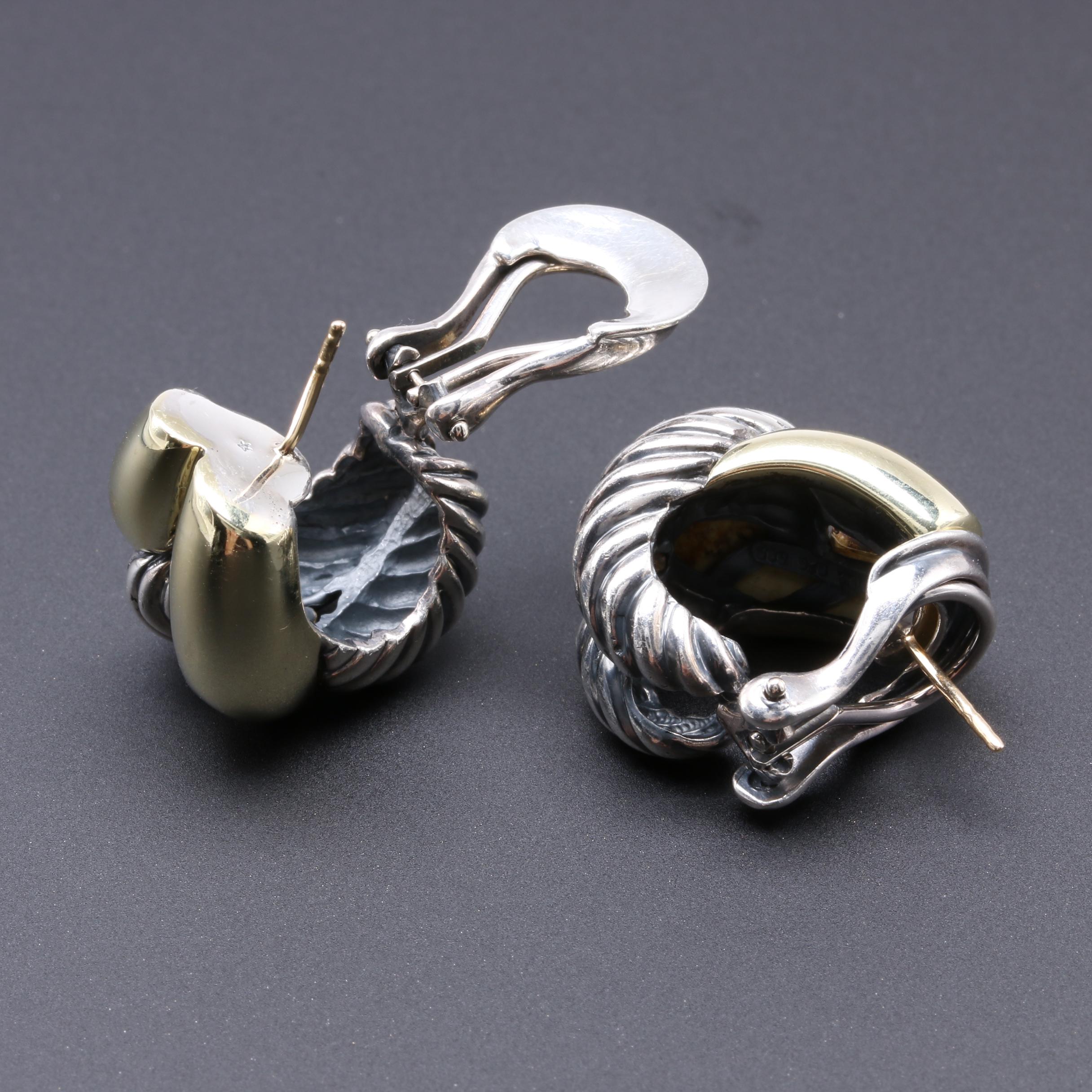 David Yurman Sterling Silver and 14K Yellow Gold Earrings