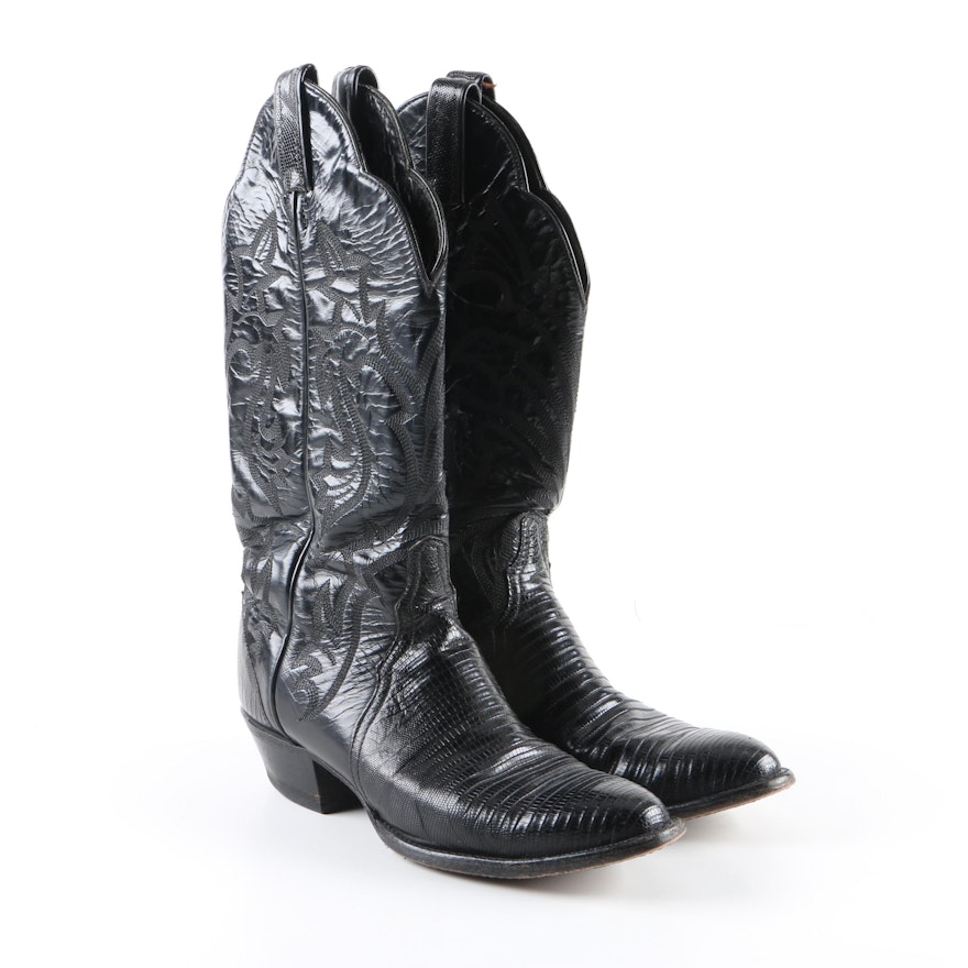 Women's Tony Lama Black Leather Cowgirl Western Boots