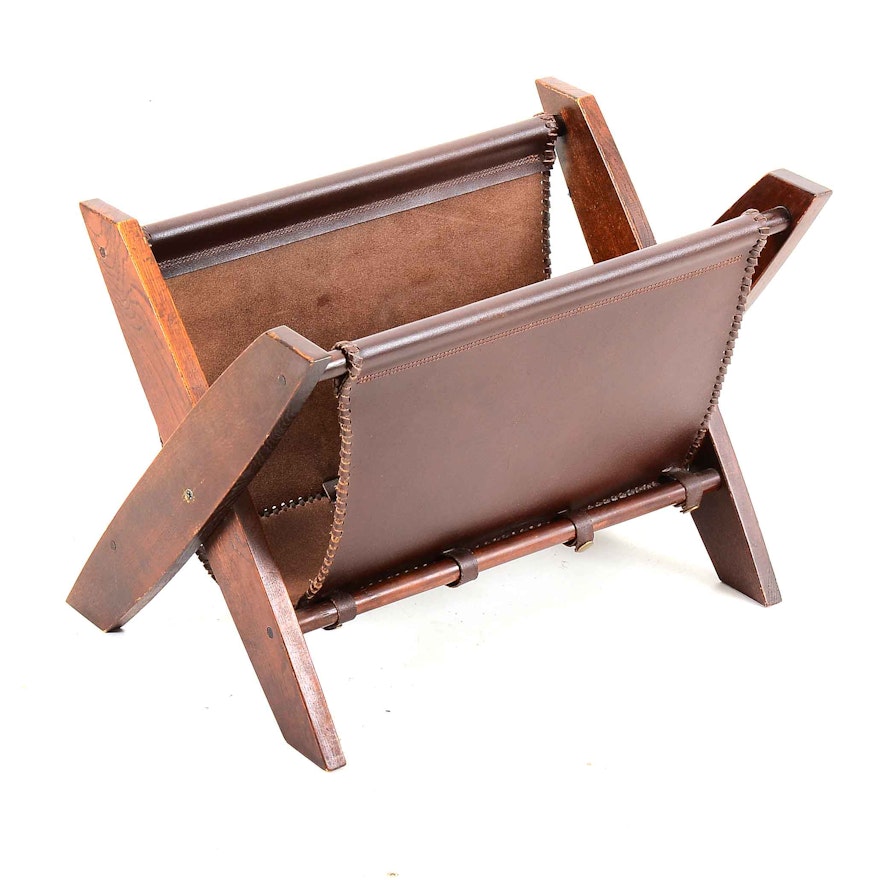 Leather and Beech Framed Magazine Holder