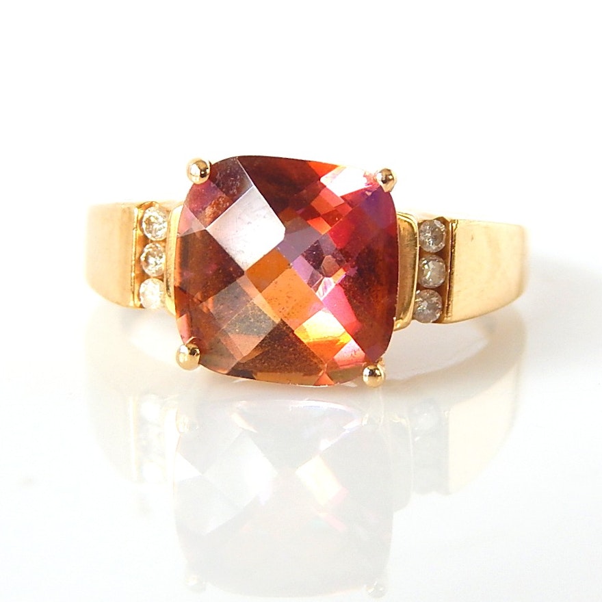 10K Yellow Gold Mystic Topaz and Diamond Ring