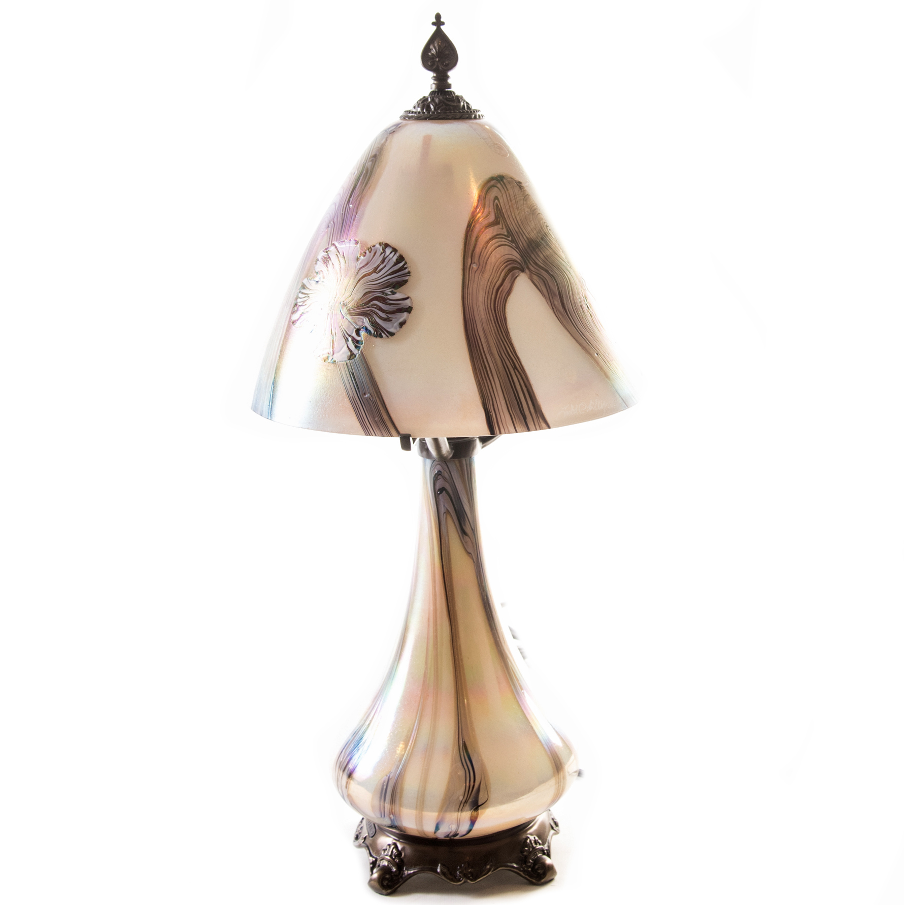 Floral Iridescent Glass Lamp by Todd Phillips For Quoizel, Inc.