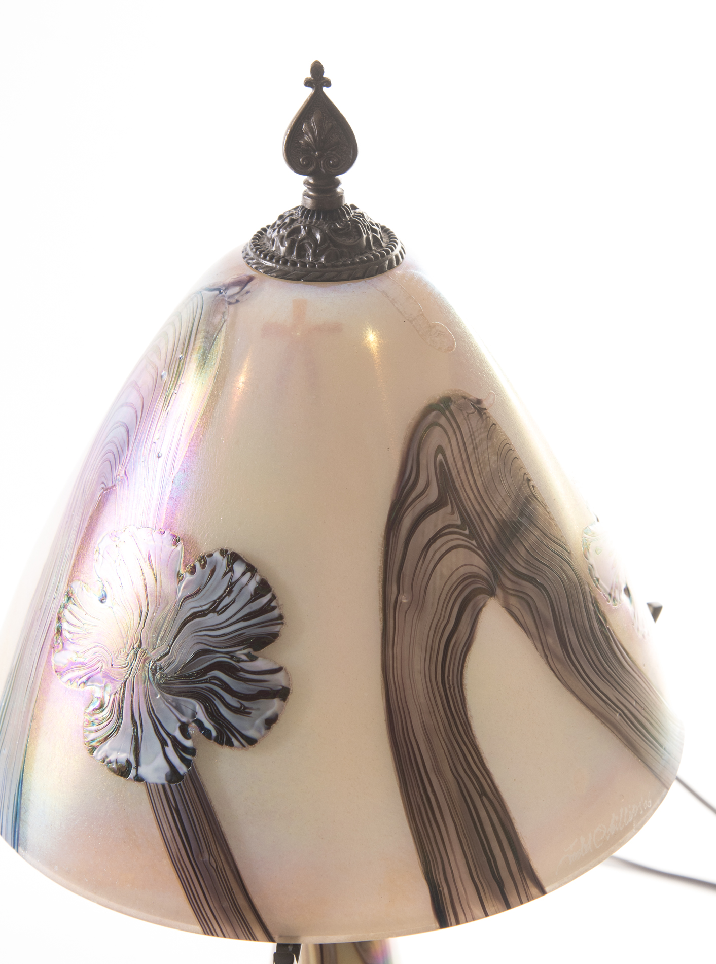 Floral Iridescent Glass Lamp by Todd Phillips For Quoizel, Inc.