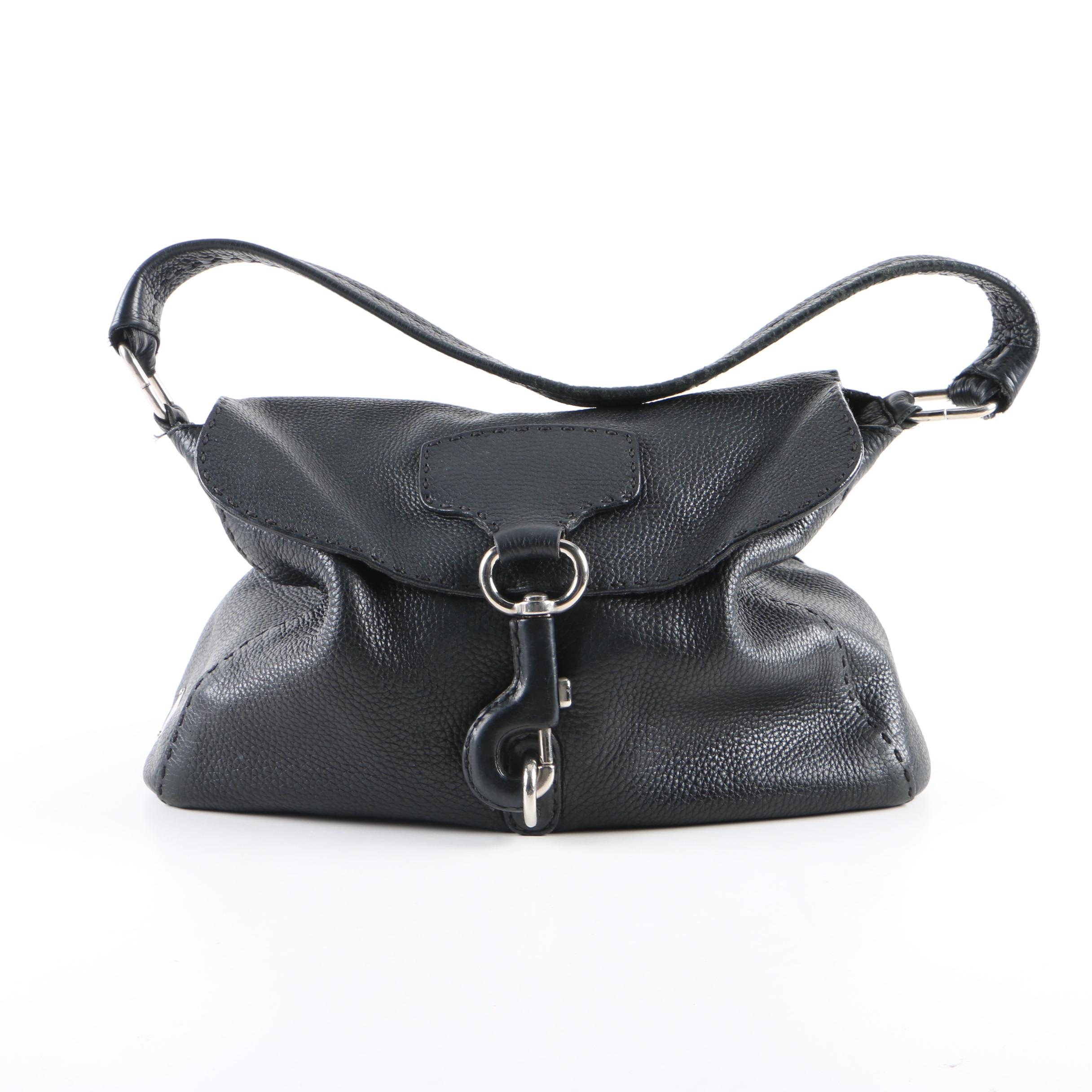 Prada Black Leather Shoulder Bag with Topstitching
