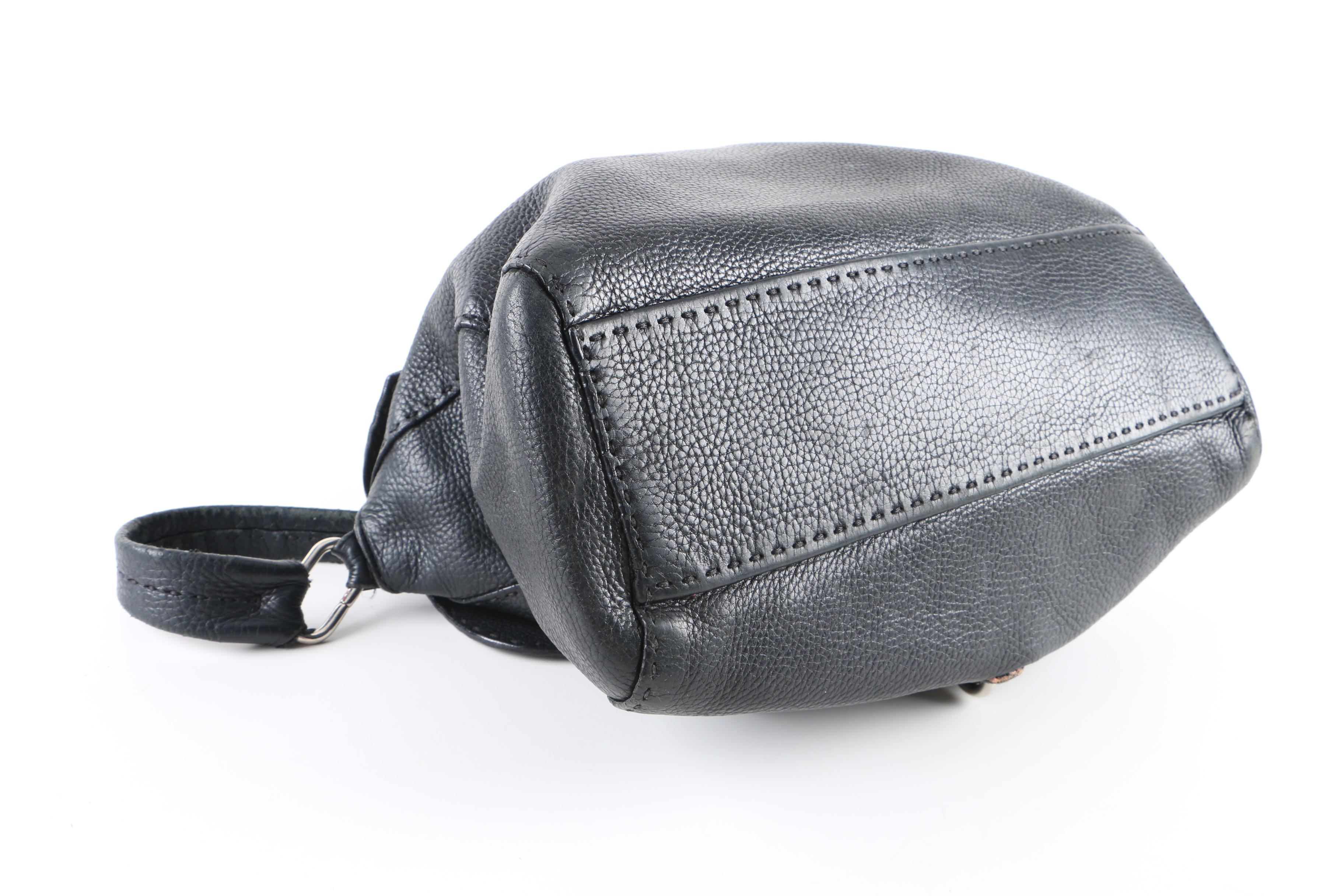 Prada Black Leather Shoulder Bag with Topstitching