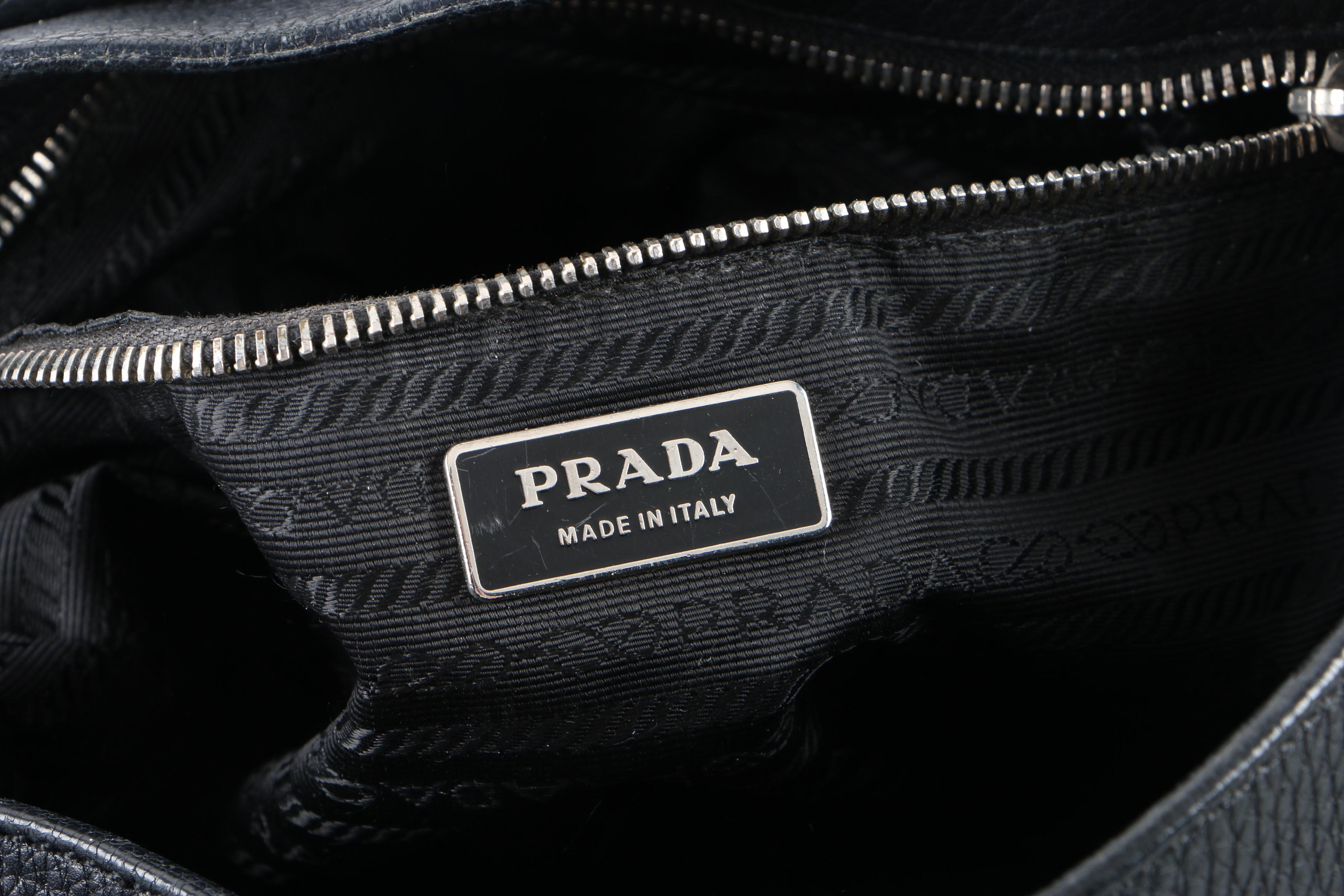 Prada Black Leather Shoulder Bag with Topstitching