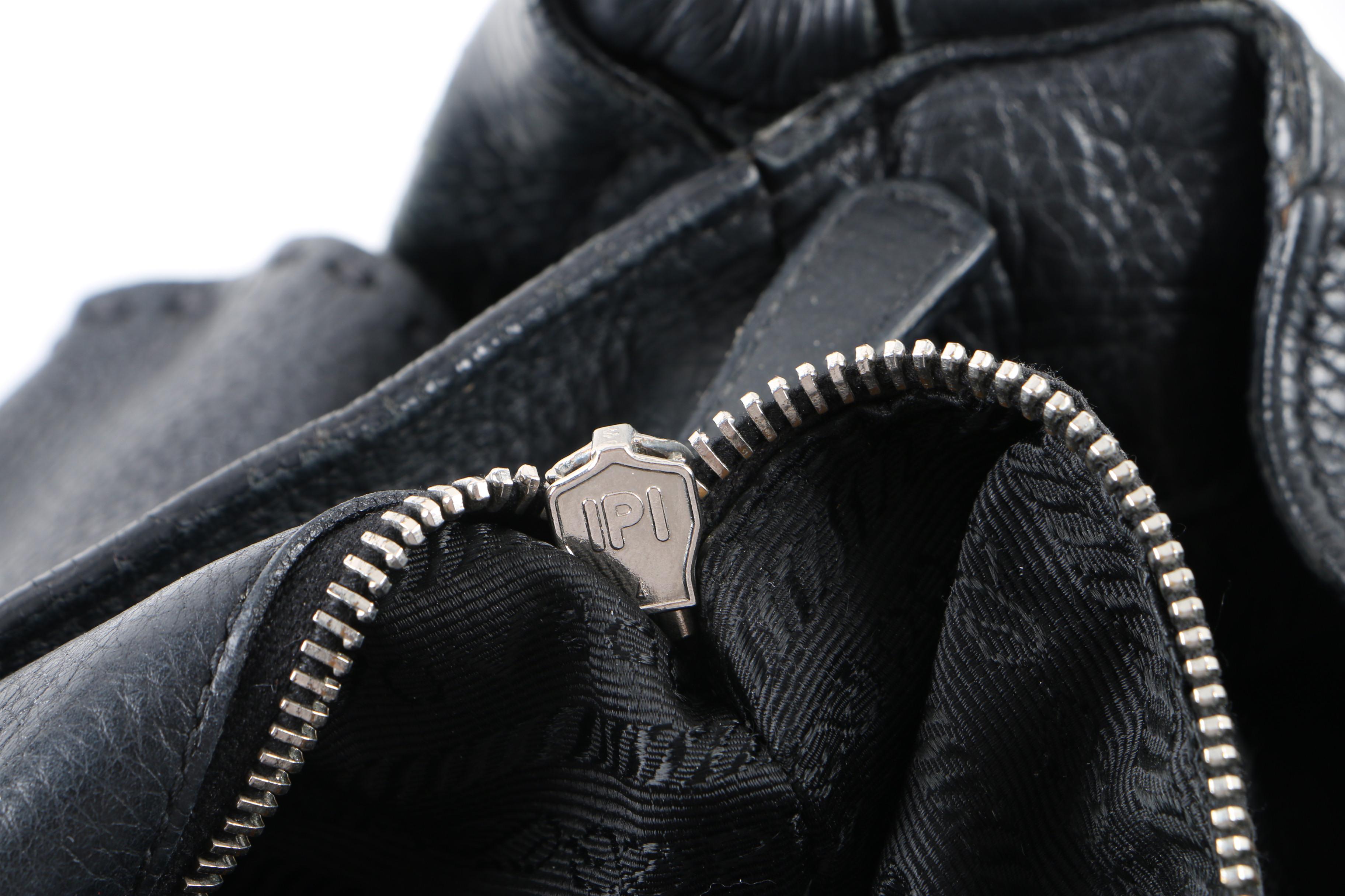 Prada Black Leather Shoulder Bag with Topstitching