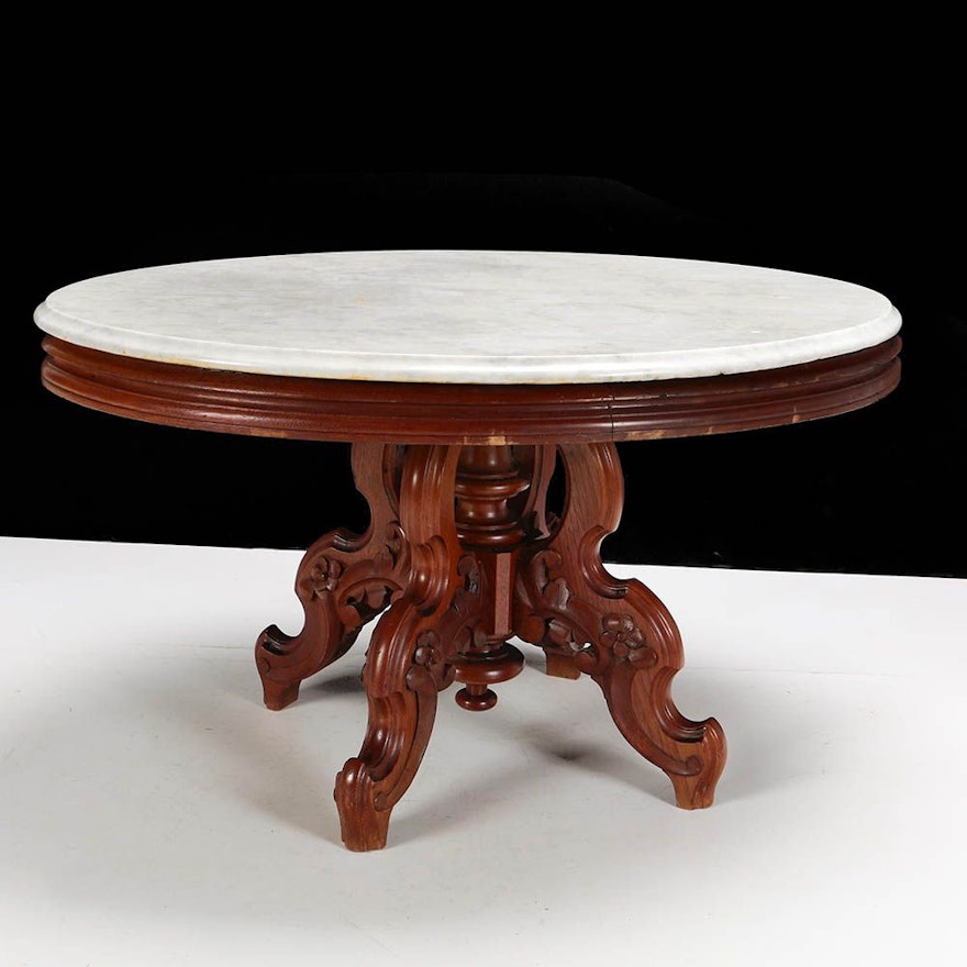 Vintage Victorian Eastlake Style Marble Top Coffee Table