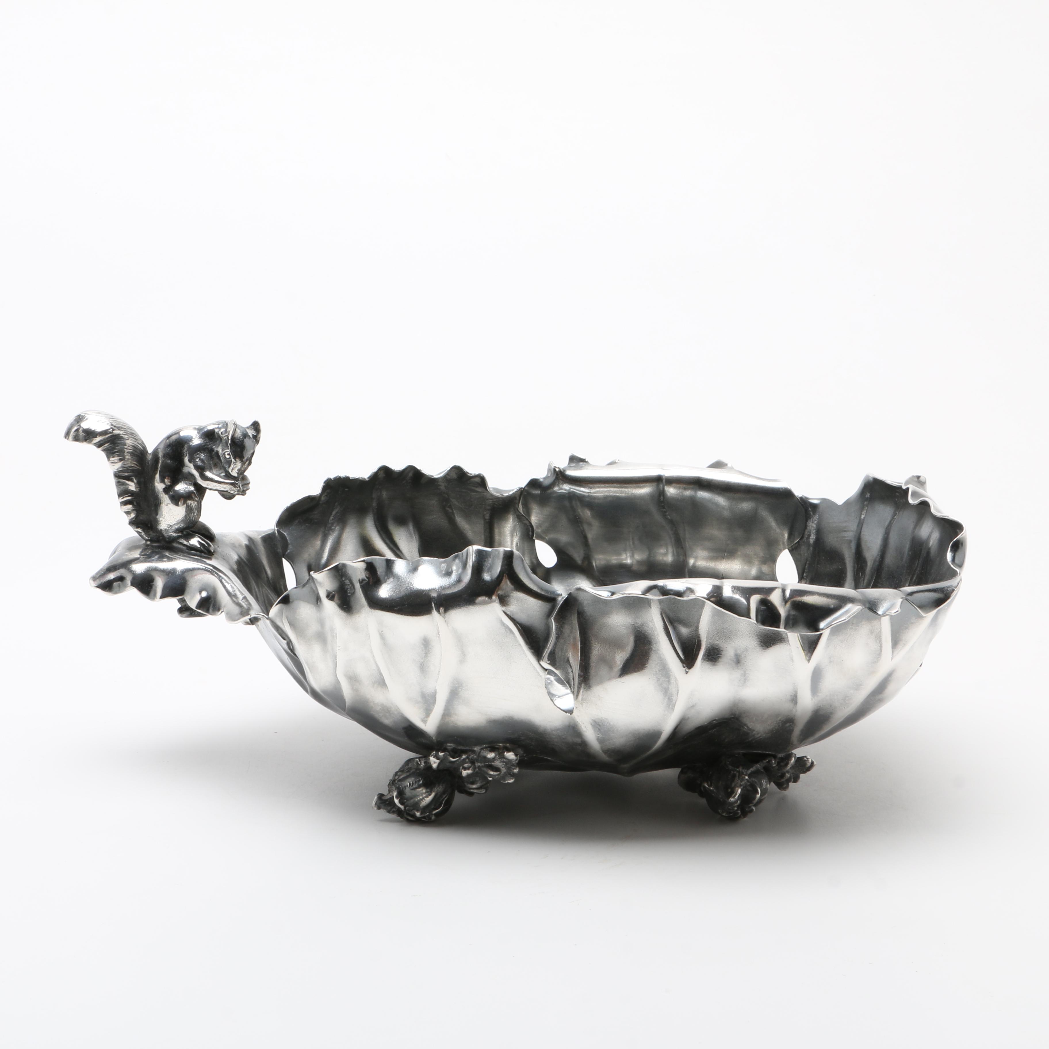 Pairpoint Silver Plate Squirrel and Leaf Nut Bowl