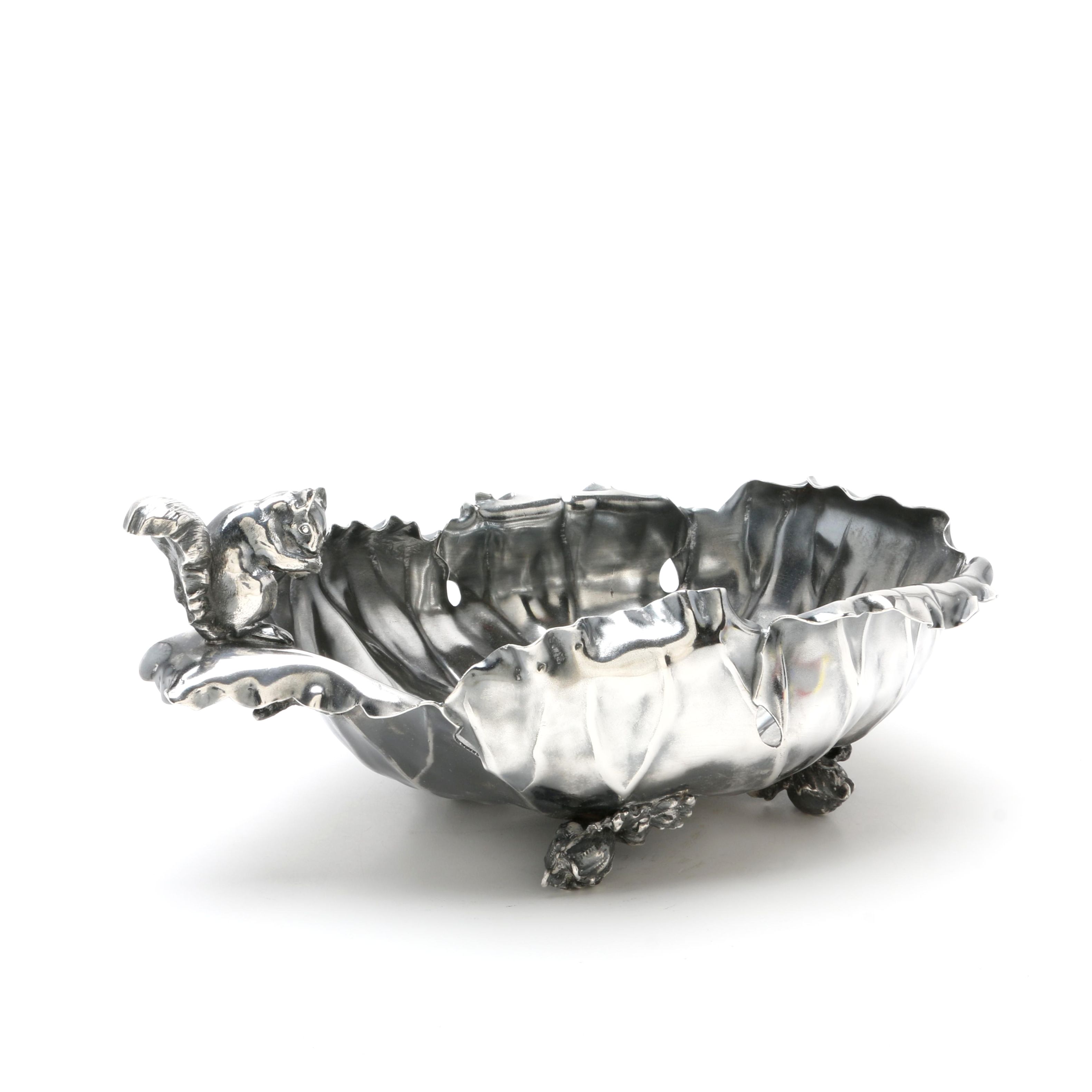Pairpoint Silver Plate Squirrel and Leaf Nut Bowl