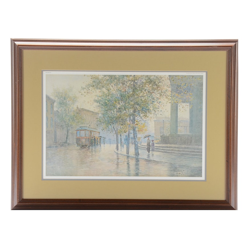 Limited Edition Offset Lithograph Print after Paul Sawyier "Main Street Trolley"